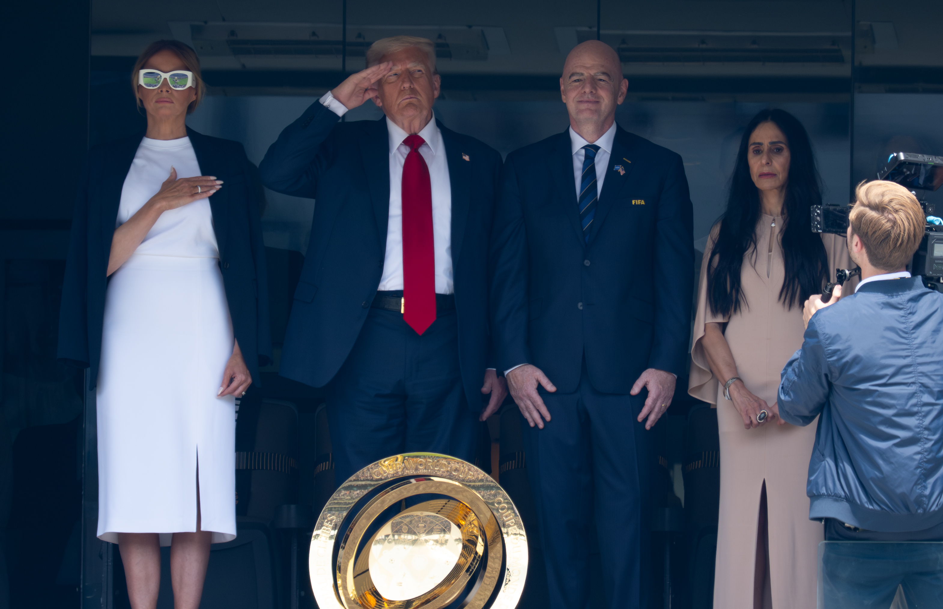 Melania and Donald Trump with Gianni Infantino and Leena Al Ashqar during the FIFA Club World Cup final on July 13, 2025. | Source: Getty Images