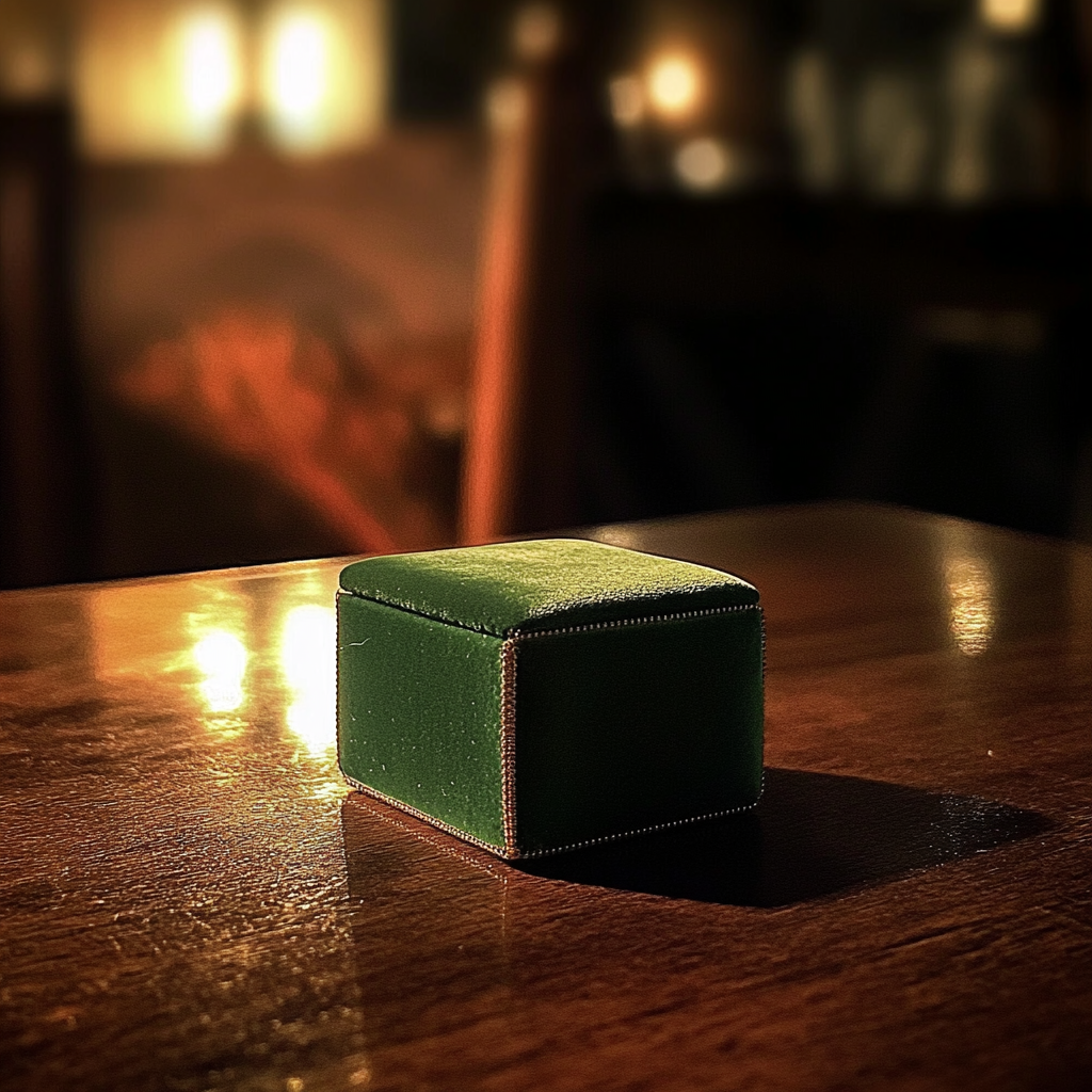 A ring box on a table | Source: Midjourney