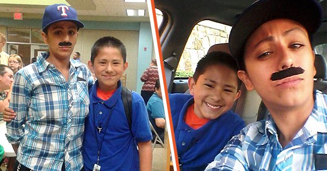 Elijah and his mom, Yevette Vasquez who dressed up as a man [left] Elijah and his mother on their way to school [right] | Photo: facebook.com/yevette.vasquez