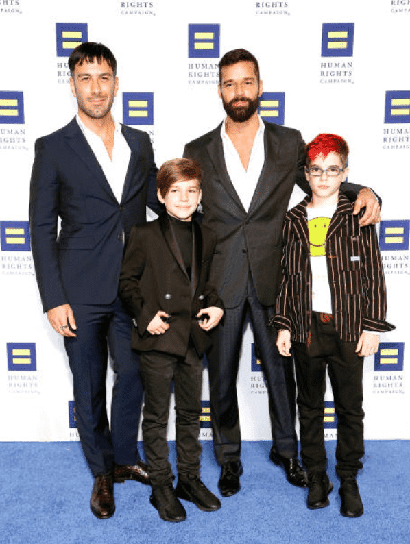 Jwan Yosef, Ricky Martin and their twin son's; Matteo Martin and Valentino Martin pose on the red carpet at the 23rd Annual Human Rights Campaign National Dinner, on September 28, 2019, Washington, DC | Source: Paul Morigi/Getty Images