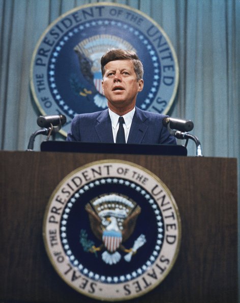 President John F. Kennedy addressed a press conference, circa 1963 | Source: Getty Images