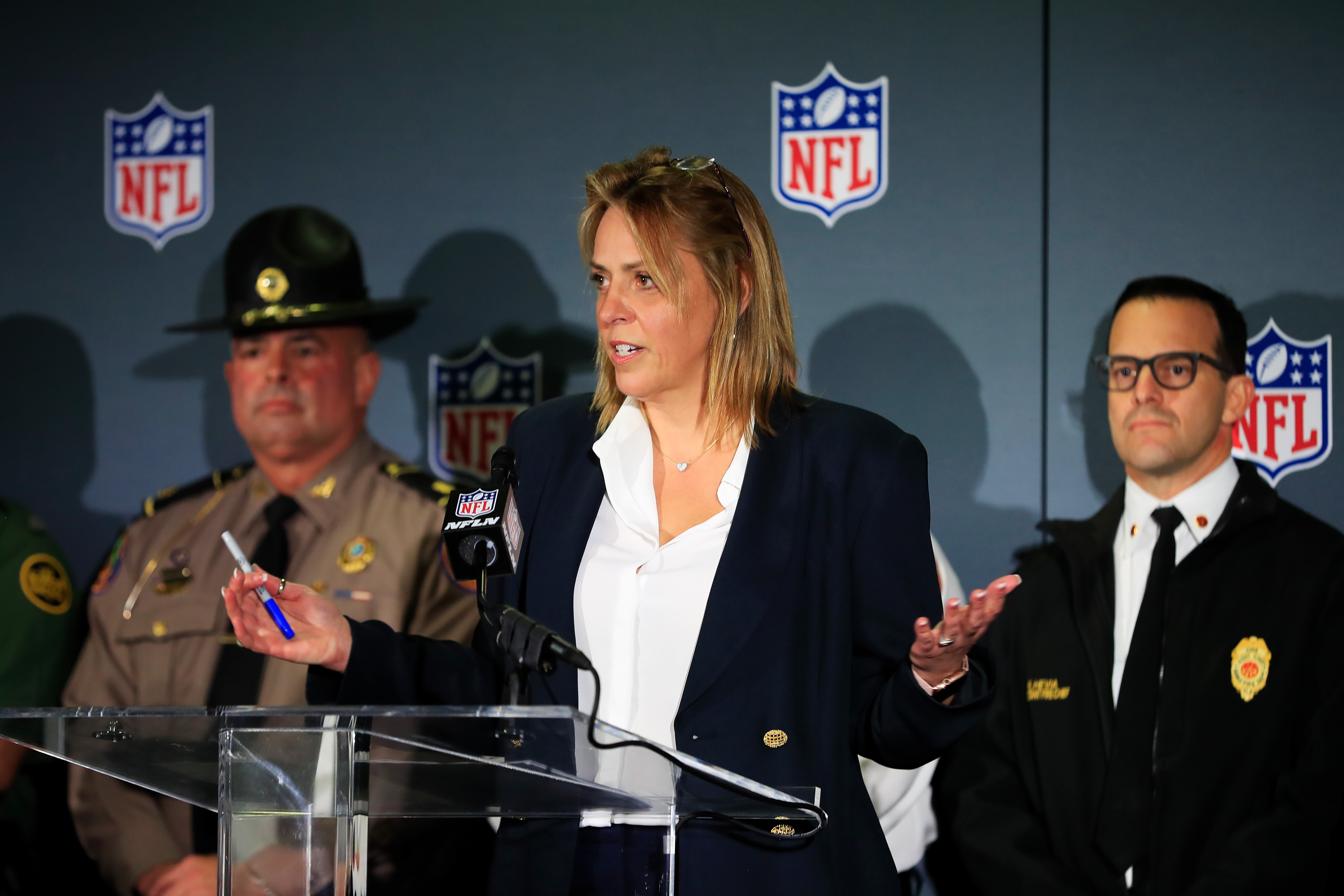 NFL Chief of Security Cathy Lanier speaking to the media during a press conference in Miami, Florida on January 29, 2020. | Source: Getty Images