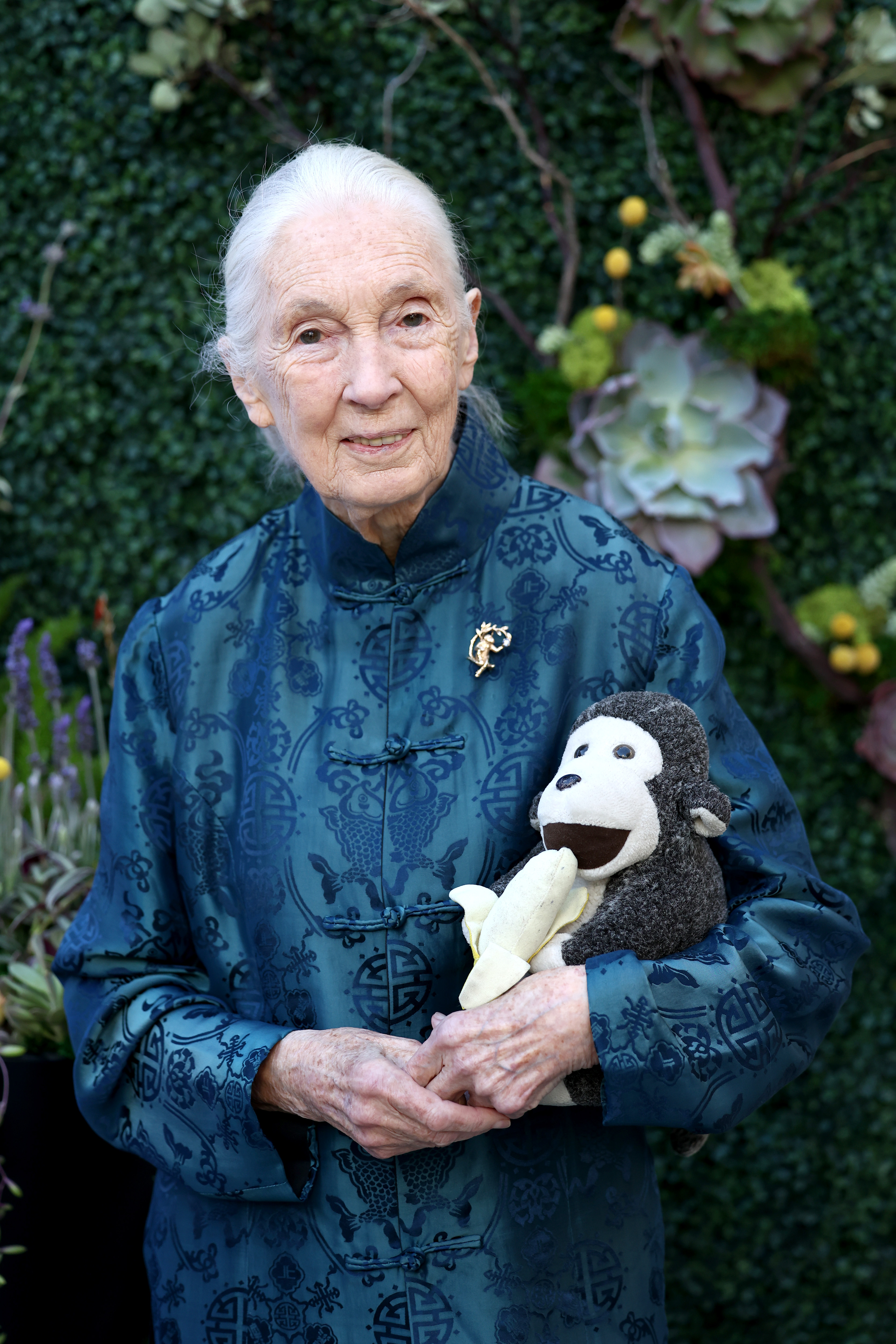 Jane Goodall and her plush toy companion Mr. H at Sierra Club's Trail Blazers Ball in Los Angeles, California on April 2, 2025. | Source: Getty Images