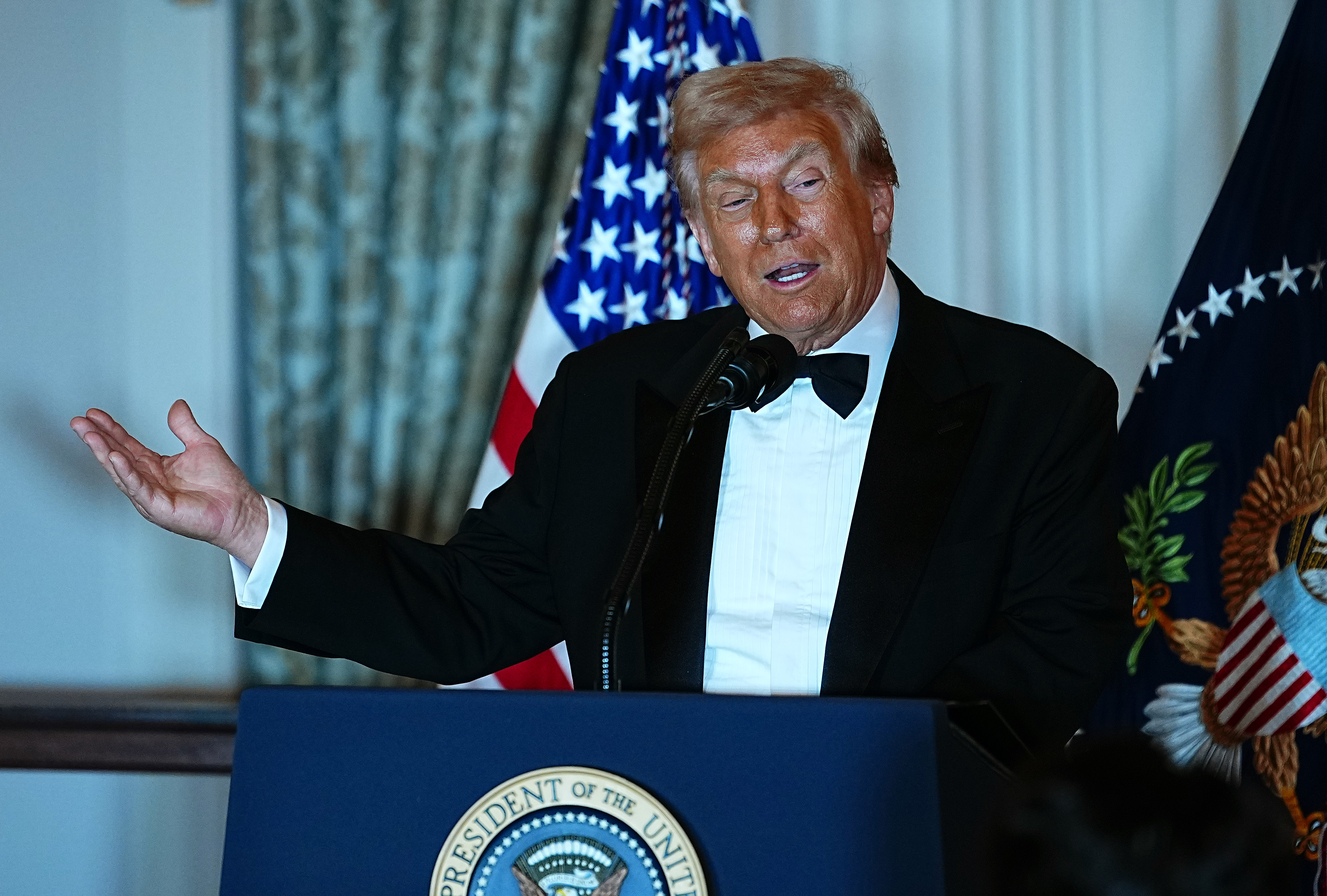 U.S. President Donald Trump speaks at the State Department Kennedy Center Honors medal presentation dinner