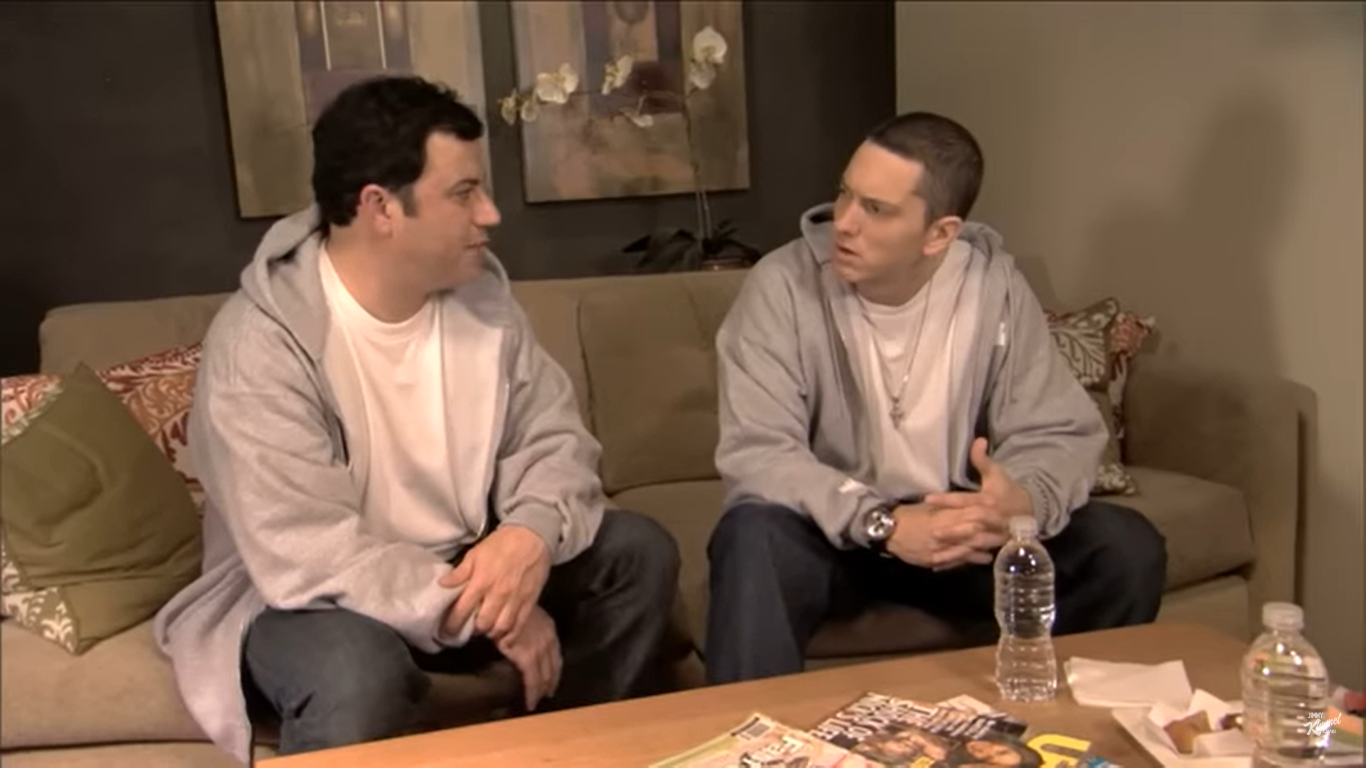 Jimmy Kimmel interviewing Eminem at the rapper's home in Michigan