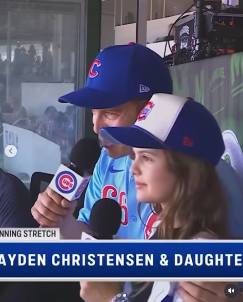 Hayden Christensen and Briar Rose Christensen about to sing "Take Me Out to the Ballgame." | Source: Instagram/extratv