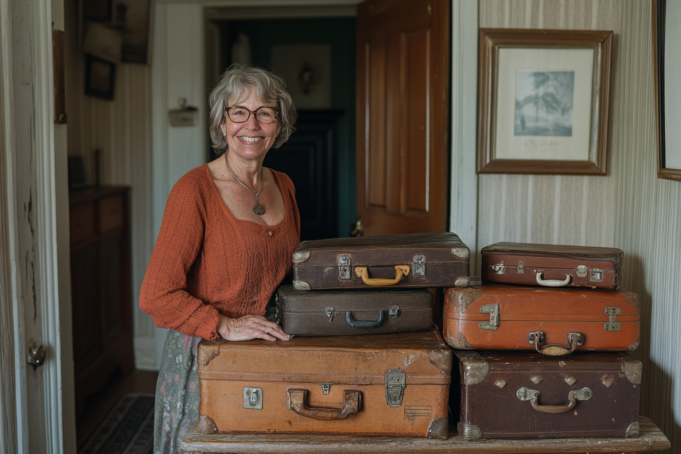 A woman standing beside several suitcases | Source: Midjourney