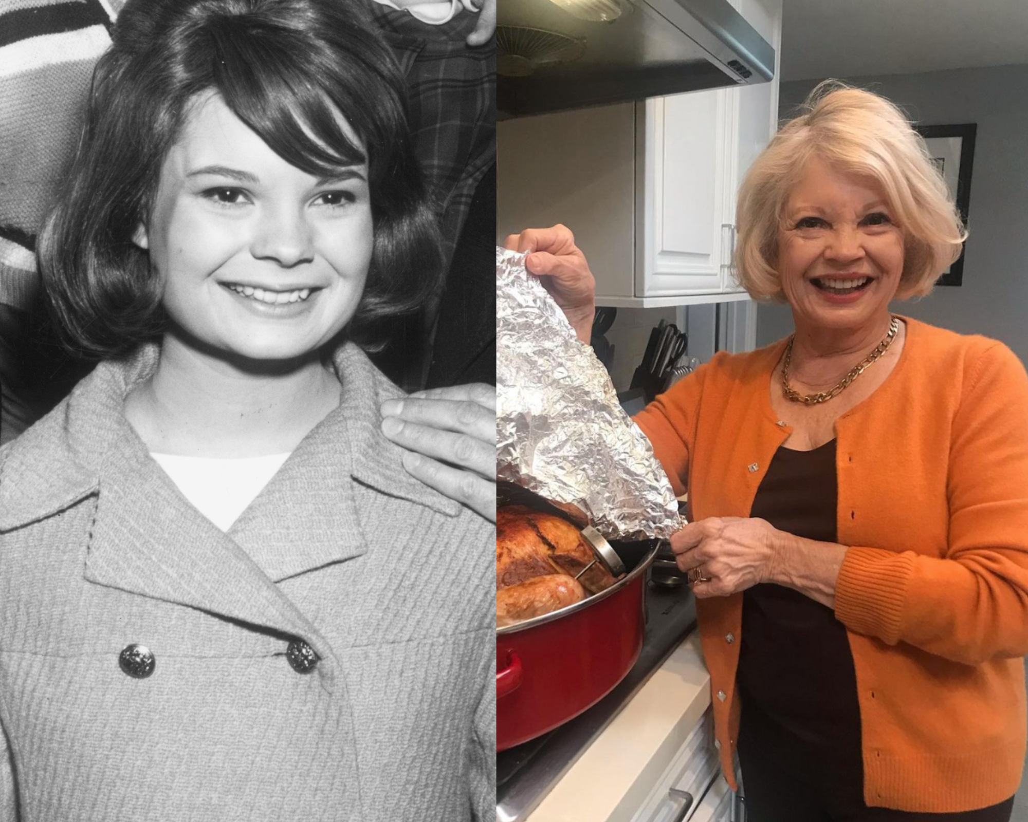Kathy Garver in a photo taken for promotional material of the 'Family Affair' cast. | Kathy Garver cooking at home. | Source: Getty Images | instagram.com/kgcissy