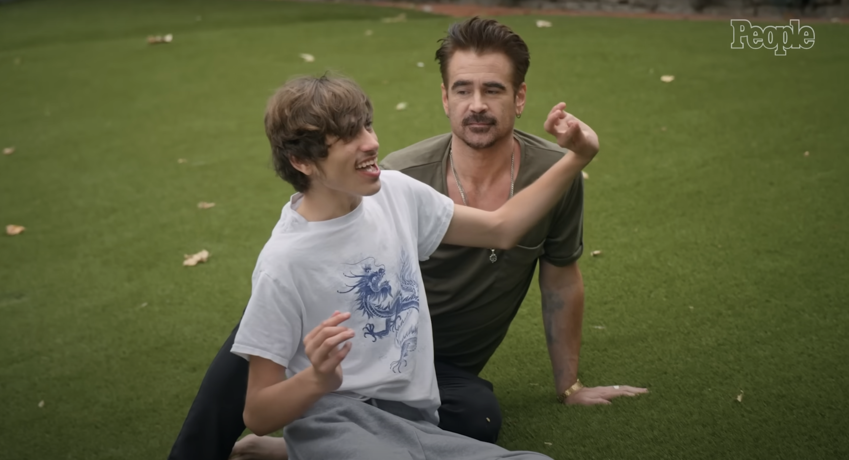 Colin Farrell with his son James Padraig Farrell, as seen in a video shared on August 7, 2024 | Source: YouTube/People