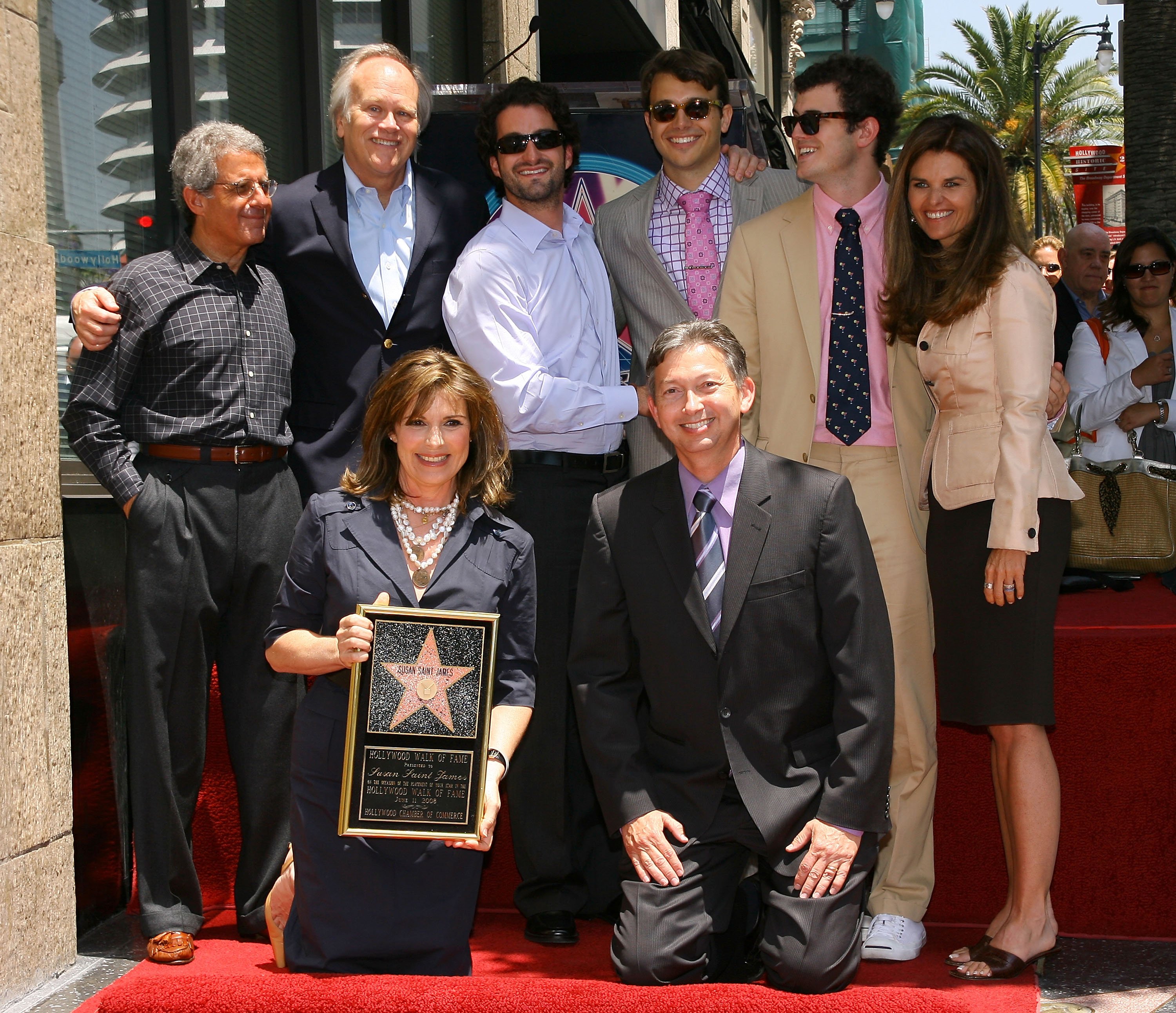 (L-R) Universal Studios' Ron Meyer, Dick Ebersol, Harmony Ebersol, Charles Ebersol, William Ebersol, First Lady of California Maria Shriver, Susan Saint James and President of the Hollywood Chamber of Commerce Leron Gubler attend the Star on Hollywood Walk of Fame honoring actress Susan Saint James near the intersection of Hollywood Boulevard and Vine Street on June 11, 2008 in Hollywood, California. Photo: Getty Images