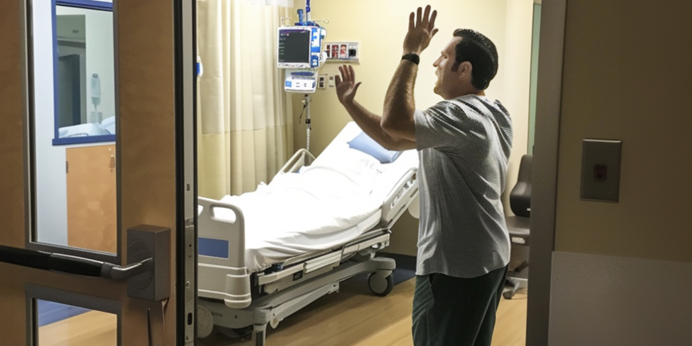 A man raising his arms in anger in a hospital room | Source: Amomama