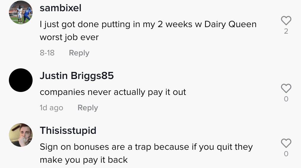 Commenters react negatively to video of a woman who is considering signing up for a job at Dairy Queen | Photo: TikTok/randa_lauryn