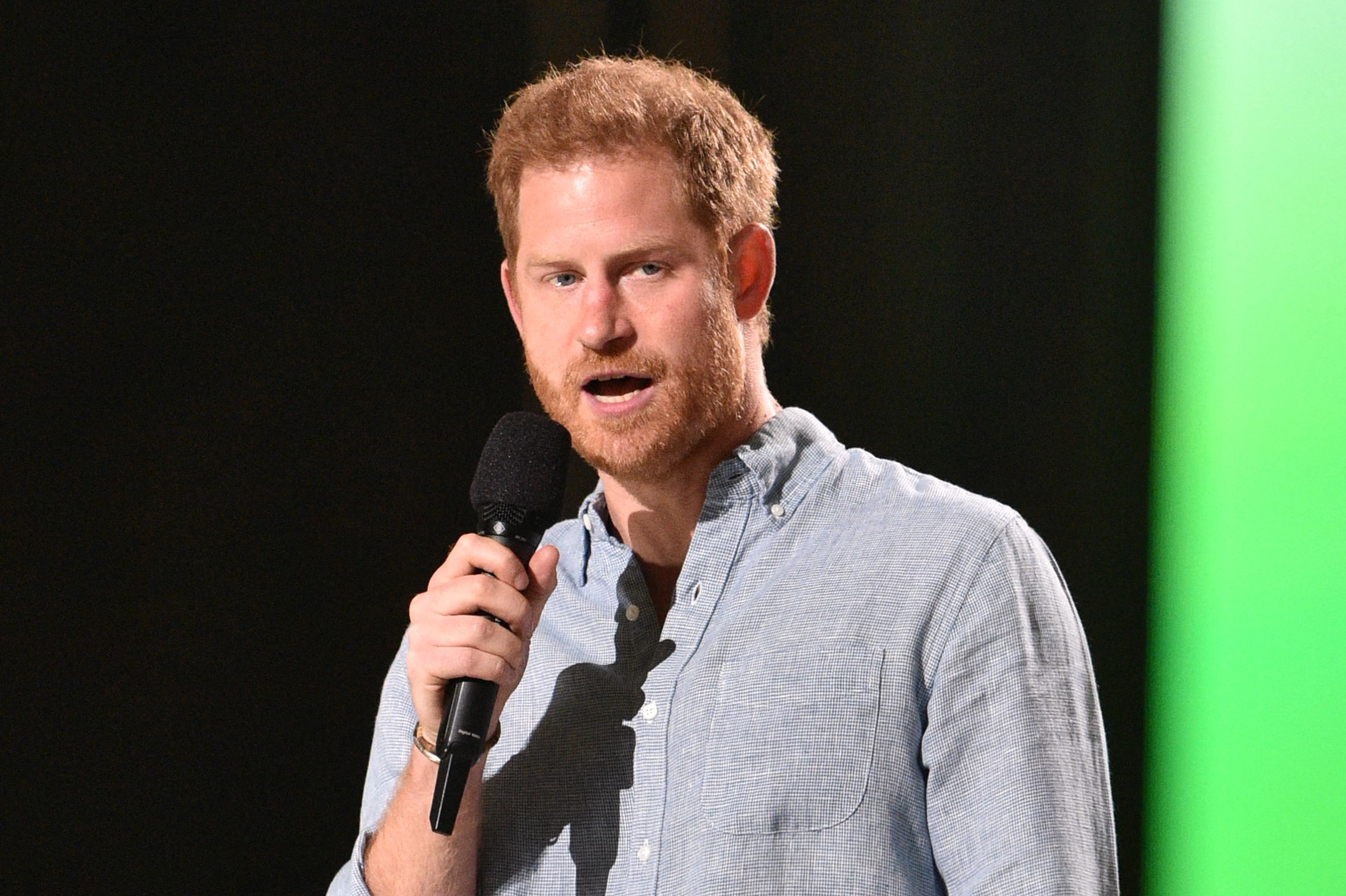 Prince Harry onstage during the taping of the "Vax Live" fundraising concert at SoFi Stadium in Inglewood, California, on May 2, 2021. | Getty Images