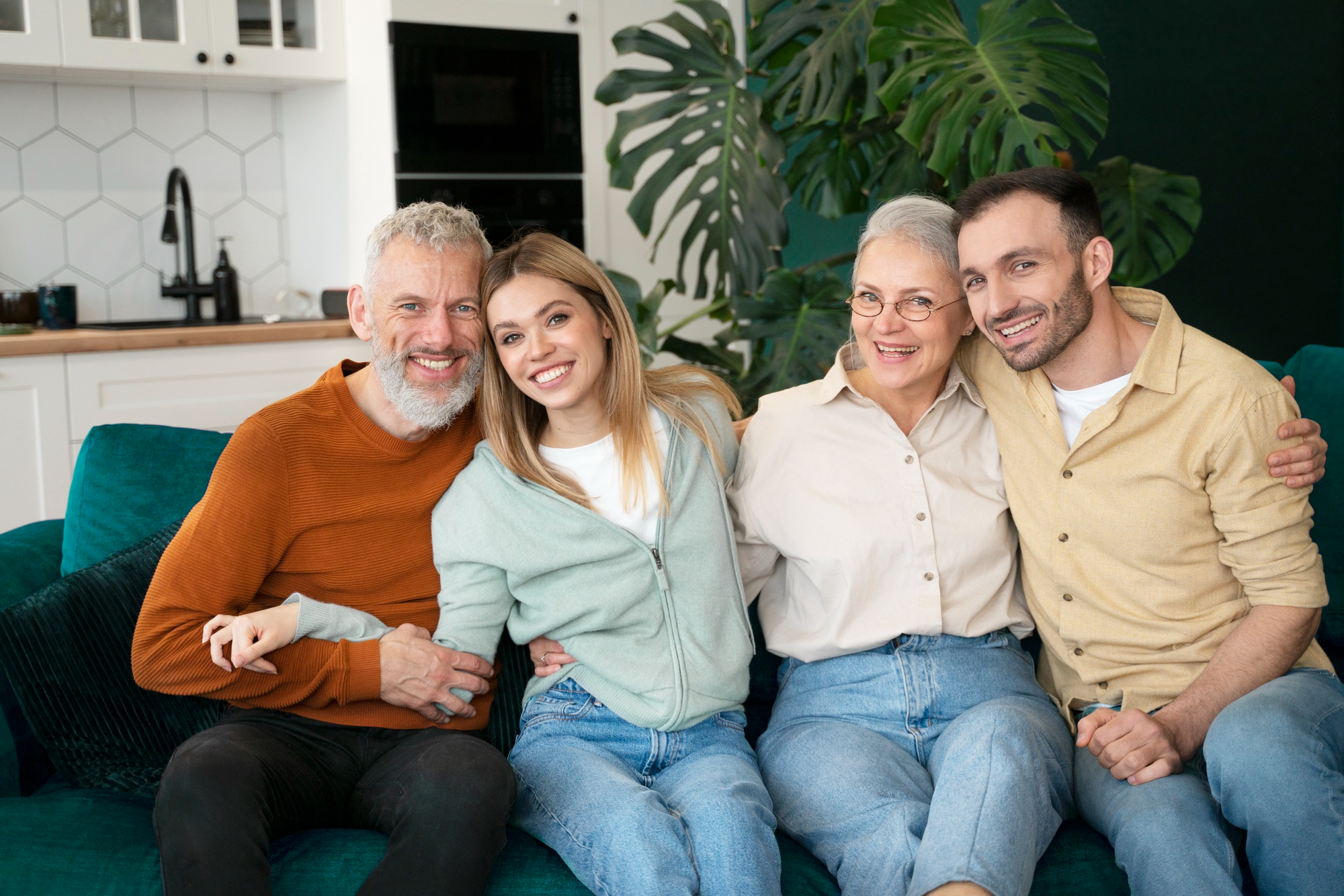 Um casal mais velho e mais novo feliz sentados juntos | Fonte: Freepik