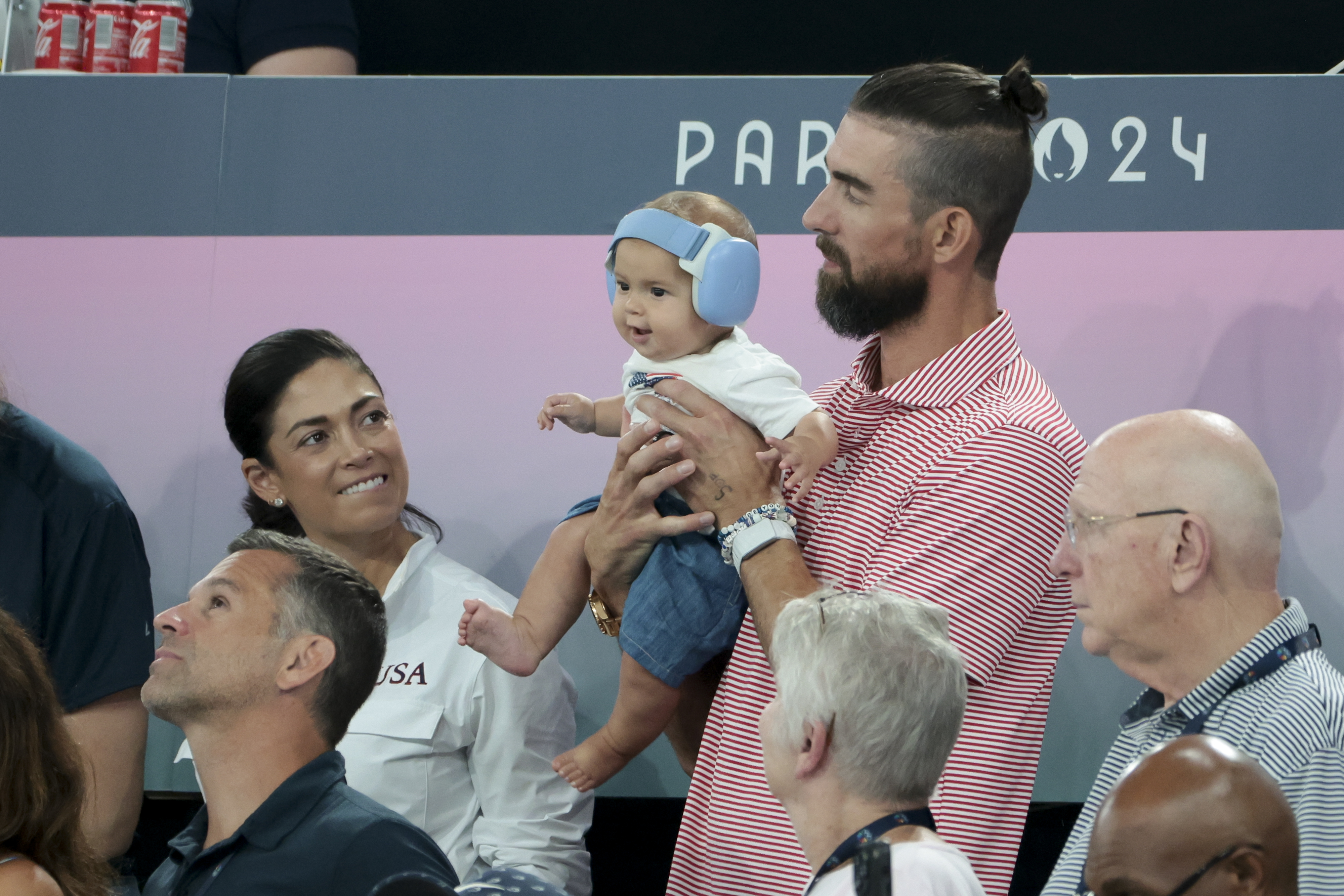 Nicole, Nico and Michael Phelps at the Artistic Gymnastics Women's Team Final in Paris, France on July 30, 2024 | Source: Getty Images