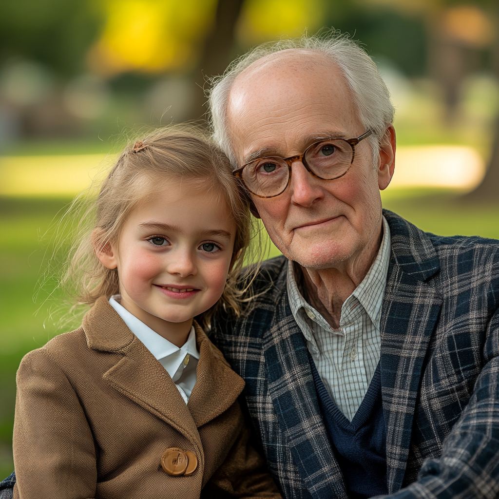 A happy little girl with her grandfather | Source: Midjourney