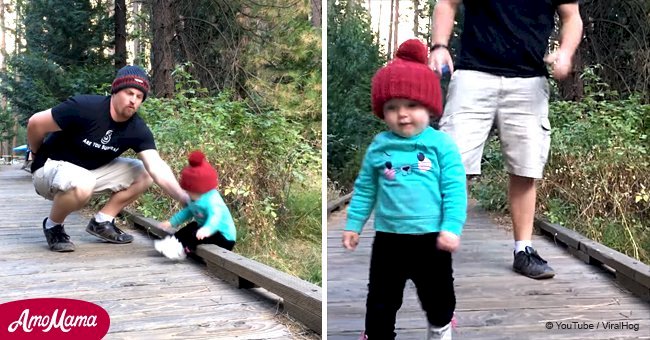 Baby girl started to fall off a bridge but quick-thinking hero snagged her at the last moment