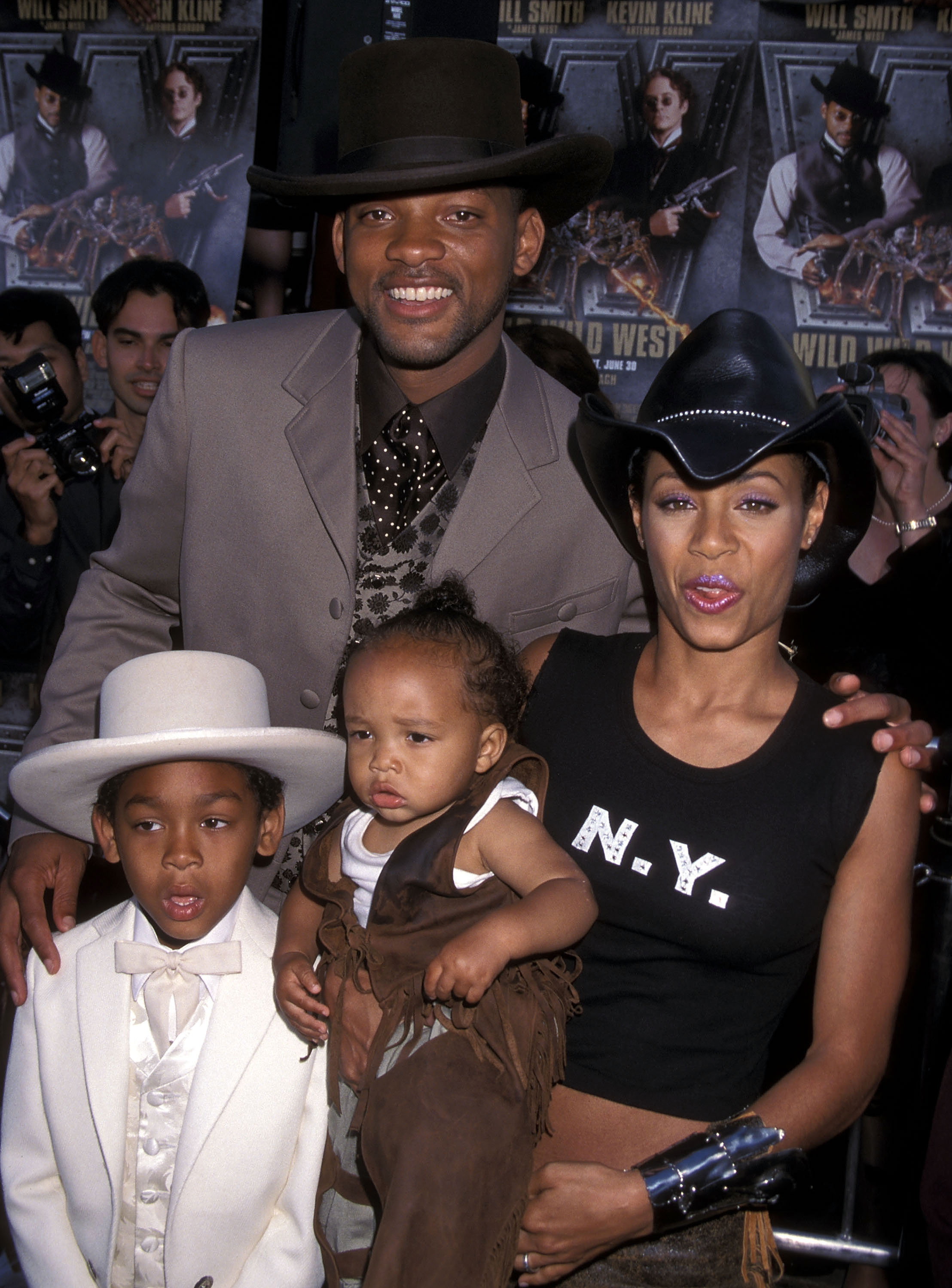 Will Smith, Jada Pinkett Smith, their son Jaden Smith and Will's son Trey Smith at the "Wild Wild West" premiere on June 28, 1999 in Westwood, California | Source: Getty Images