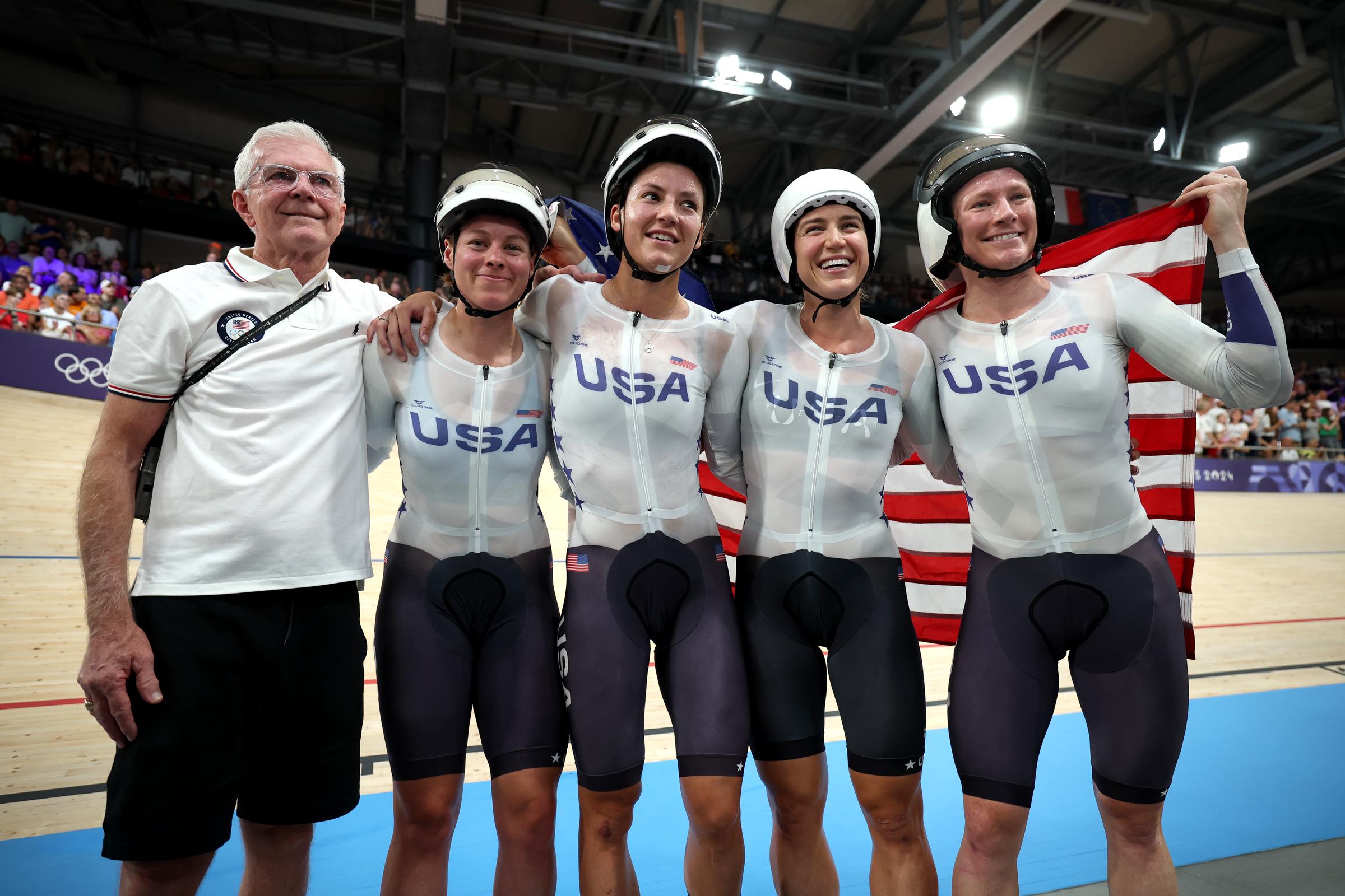 Team USA Cyclists after the Women's Team Pursuit during the Paris Olympics in Paris, France on August 7, 2024 | Source: Getty Images