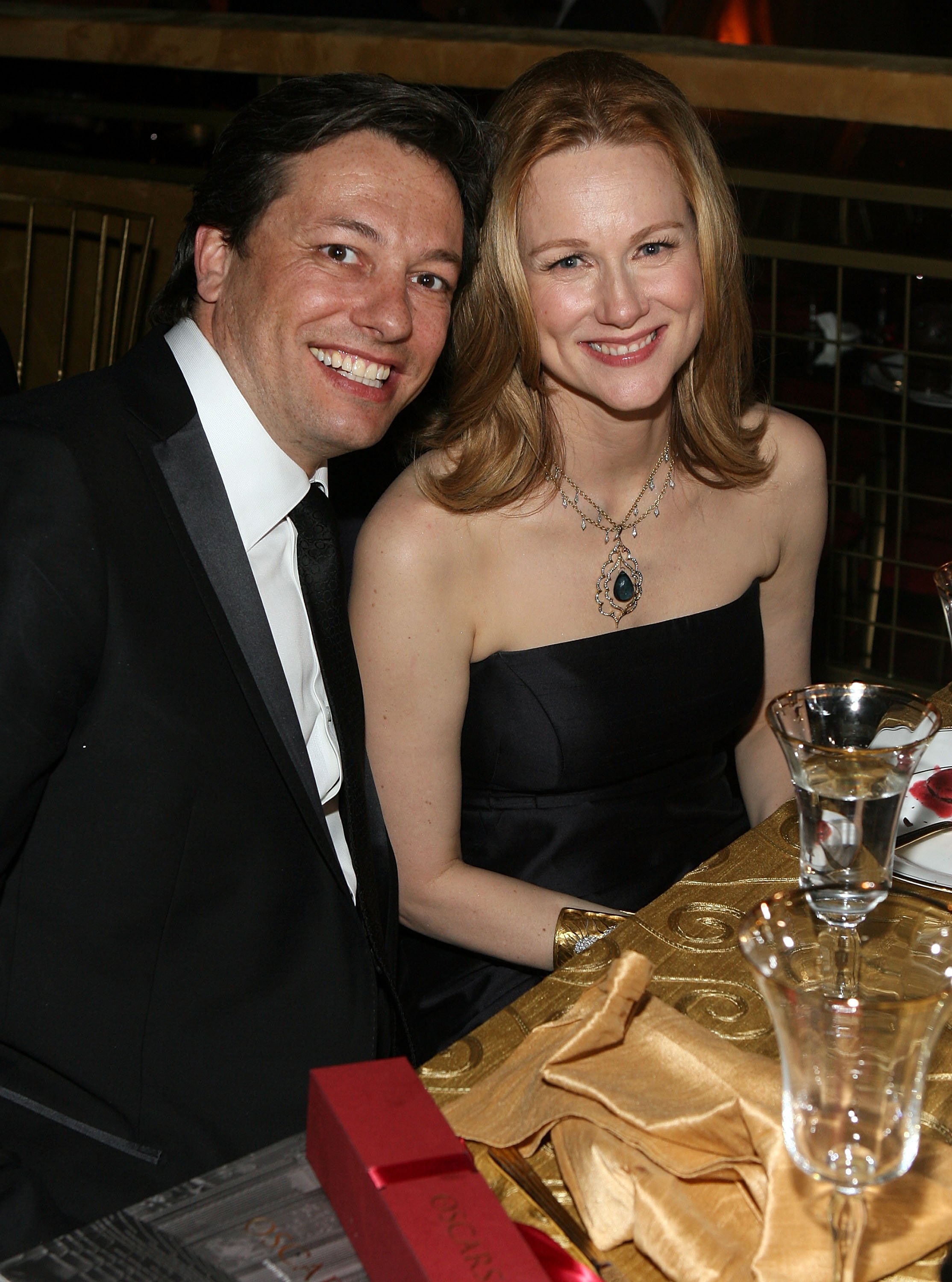 Laura Linney and Marc Schauer during the Governor's Ball at The Highlands on February 24, 2008 in Hollywood, California. / Source: Getty Images