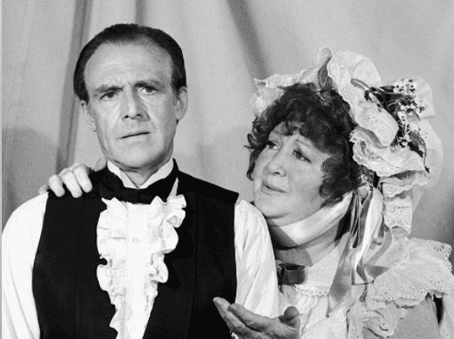 Richard Bull as Nels Oleson, and his on-screen wife Harriet Oleson on "Little House on the Prairie" | Source: Getty Images