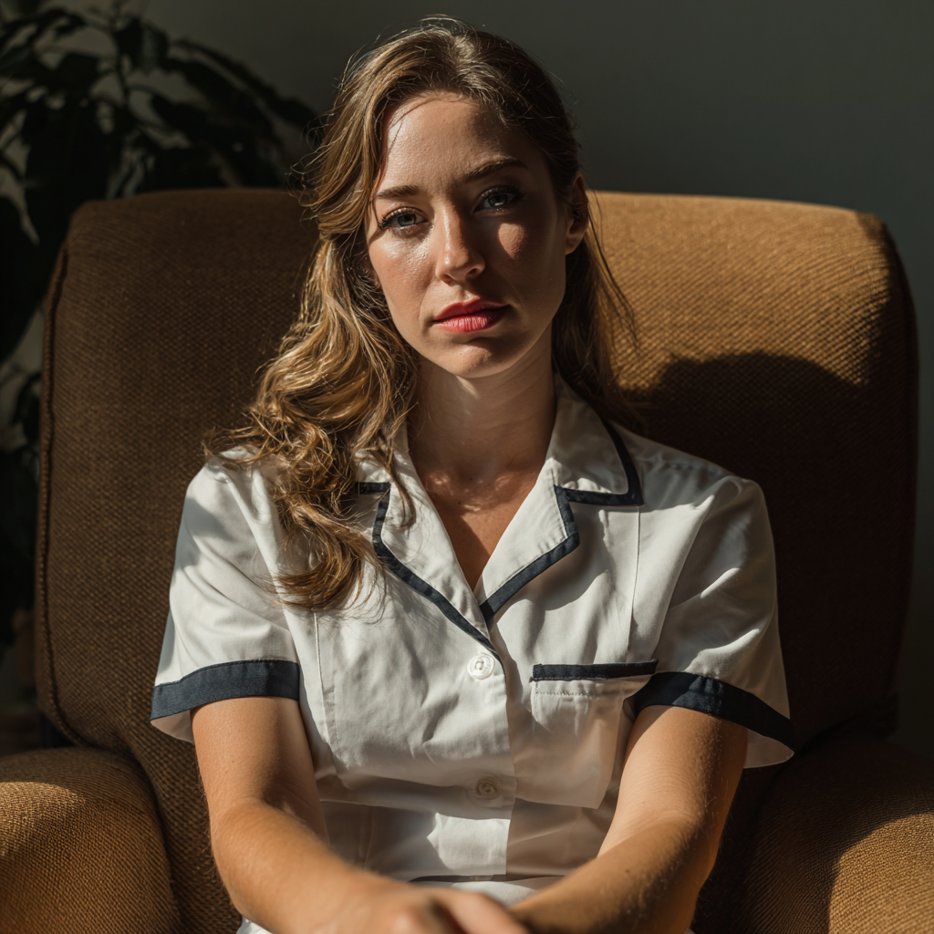 A determined woman sitting on a couch | Source: Midjourney