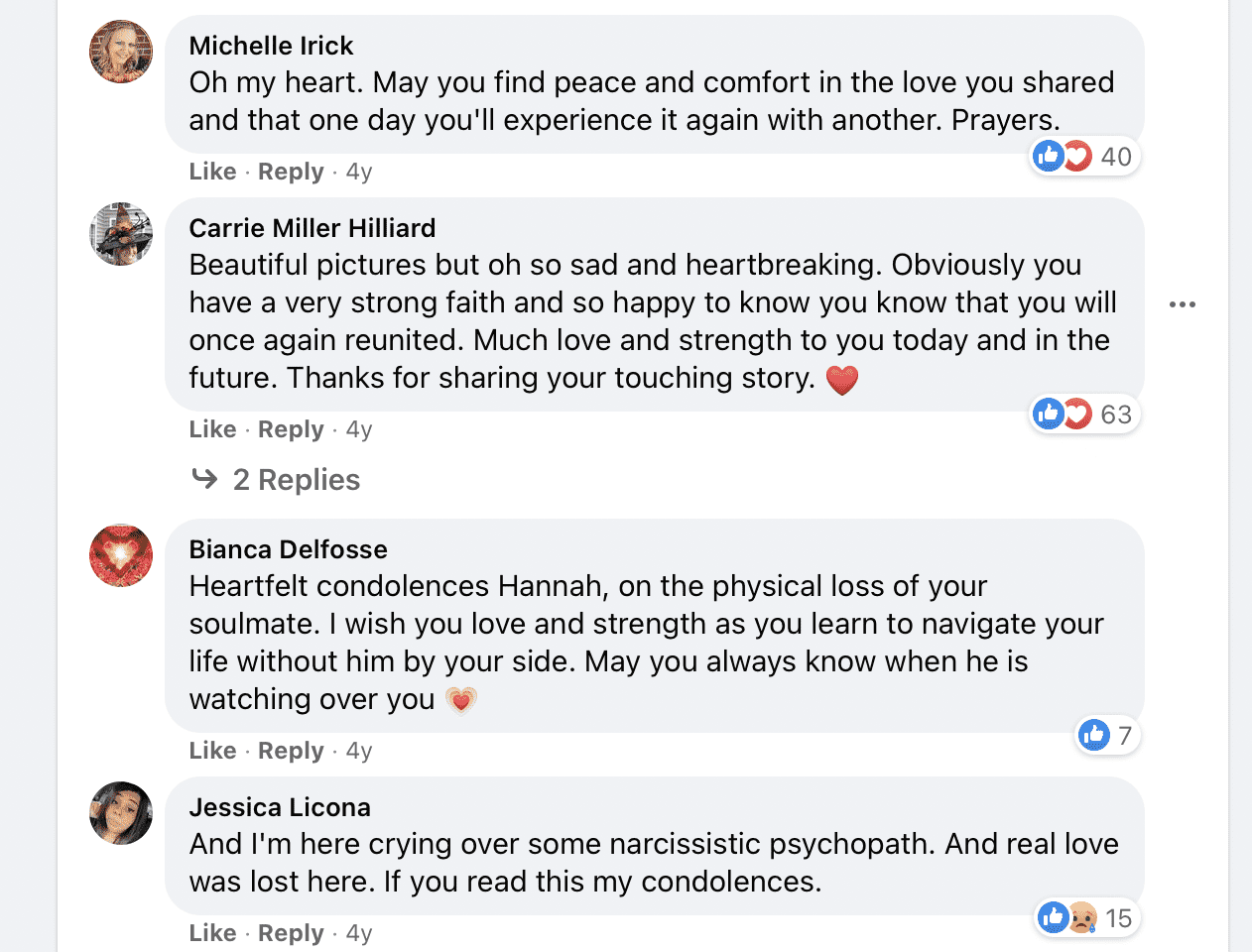 Comments under a post about a grieving bride who lost her groom. | Photo: facebook.com/lovewhatreallymatters