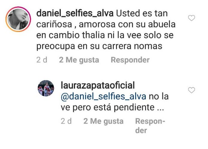 Respuesta de Laura Zapata a seguidor. | Imagen: Instagram/ Laurazapataoficial