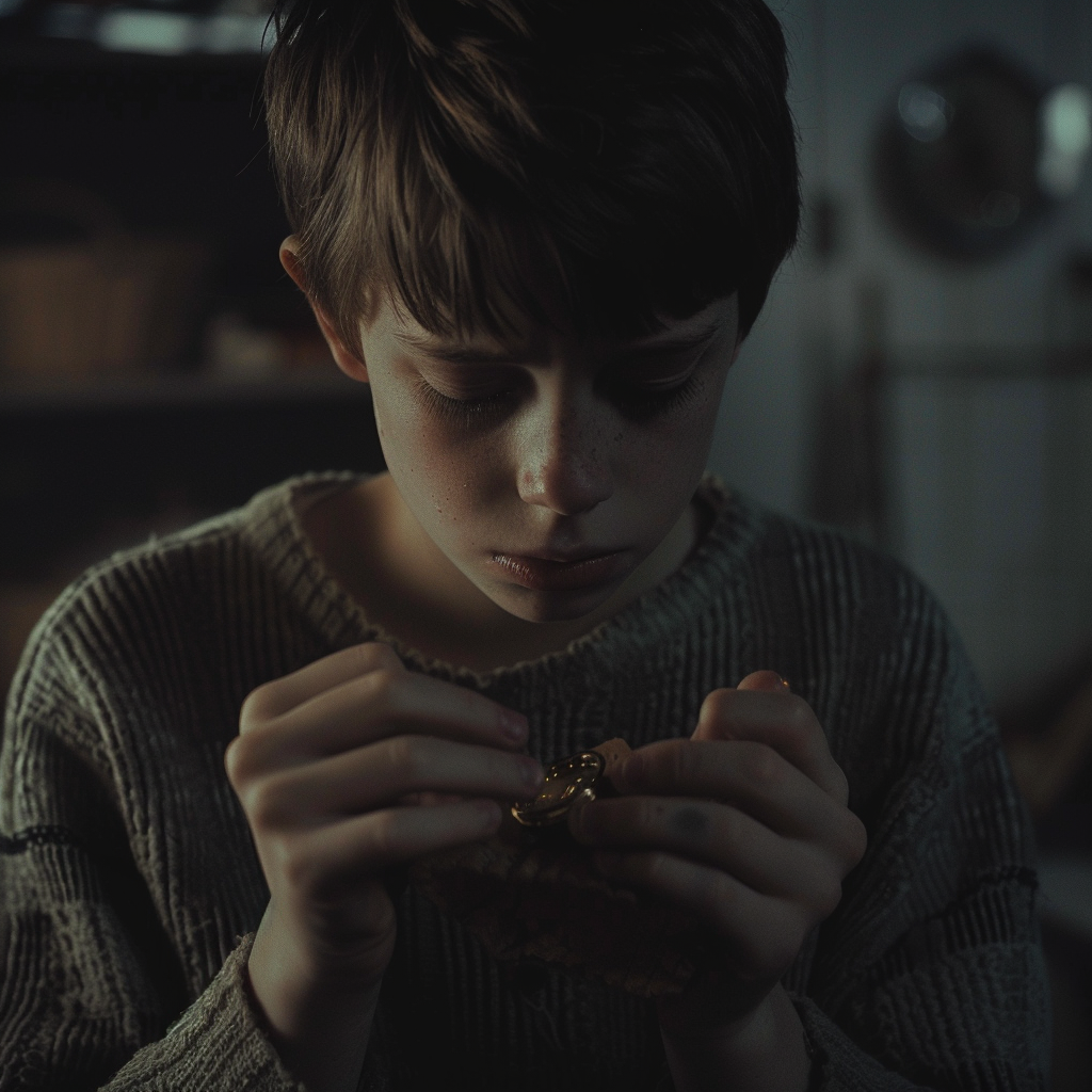 A sad boy holding a watch dial | Source: Midjourney