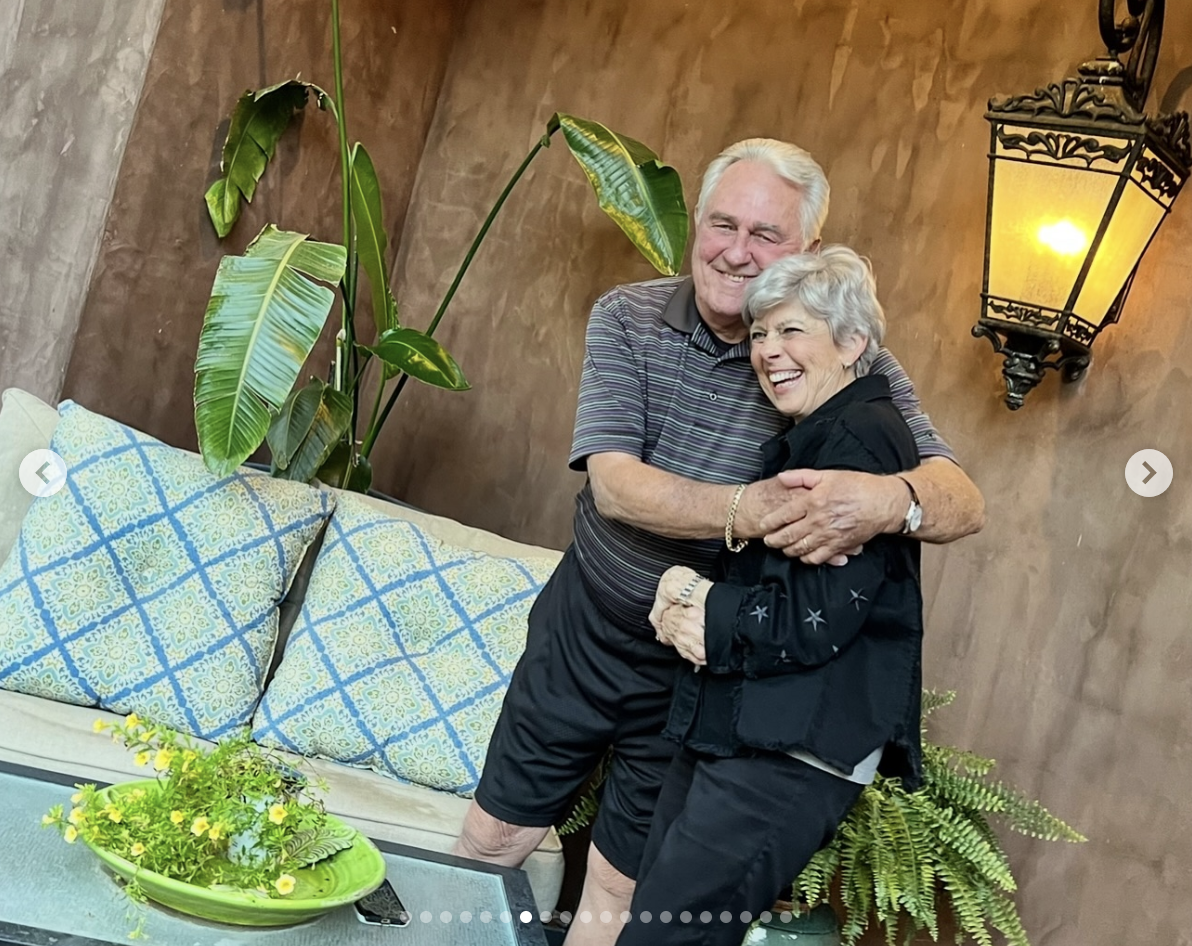 Brad Pitt's parents, William Alvin "Bill" and Jane Etta, are seen sharing a hug, dated August 6, 2025 | Source: Instagram/pidney