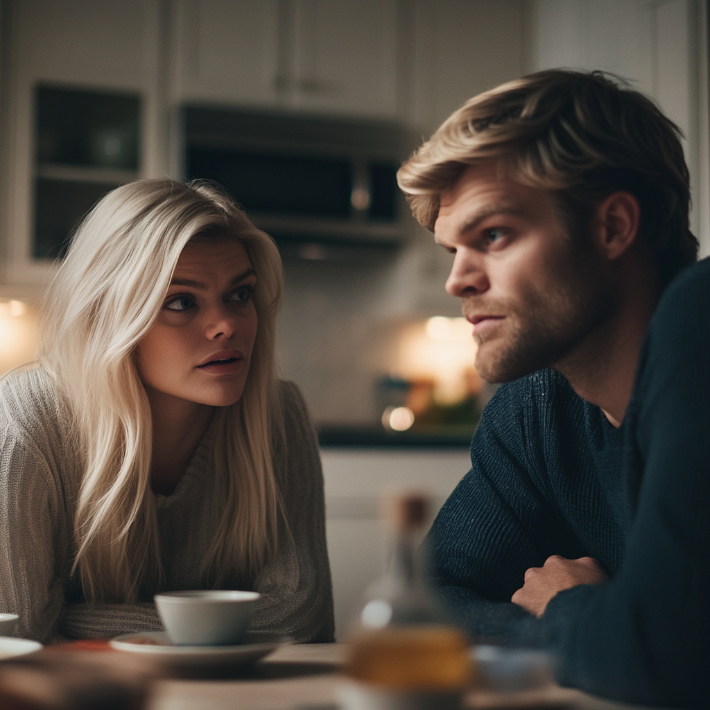 A woman tries to talk to her husband, who appears cold and unbothered | Source: Midjourney