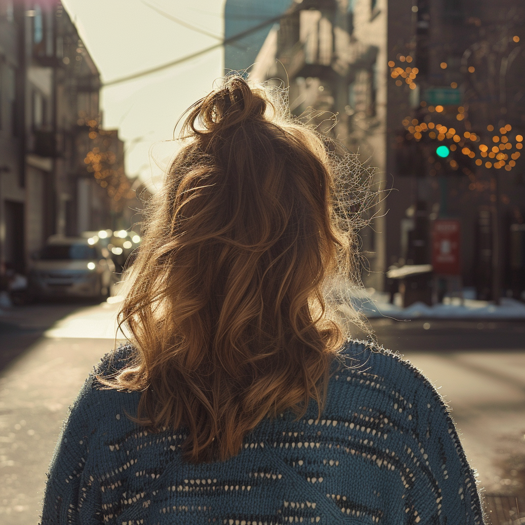 Woman walking down the street | Source: Midjourney