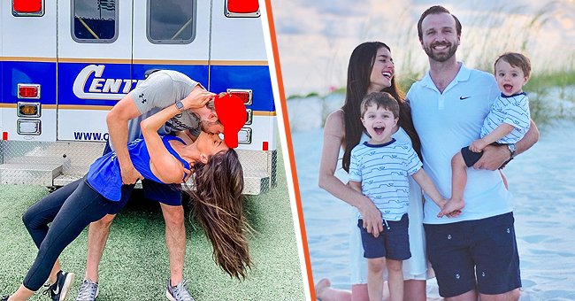 Kristin and Cody Johnson kissing in front of an ambulance [left]; Kristin and Cody Johnson with their children [right]. │Source: instagram.com/kristintiffiny