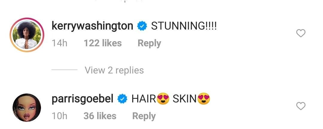 Kerry Washington and one fan comment on J Lo's Instagram post | Source: Instagram/@jlo