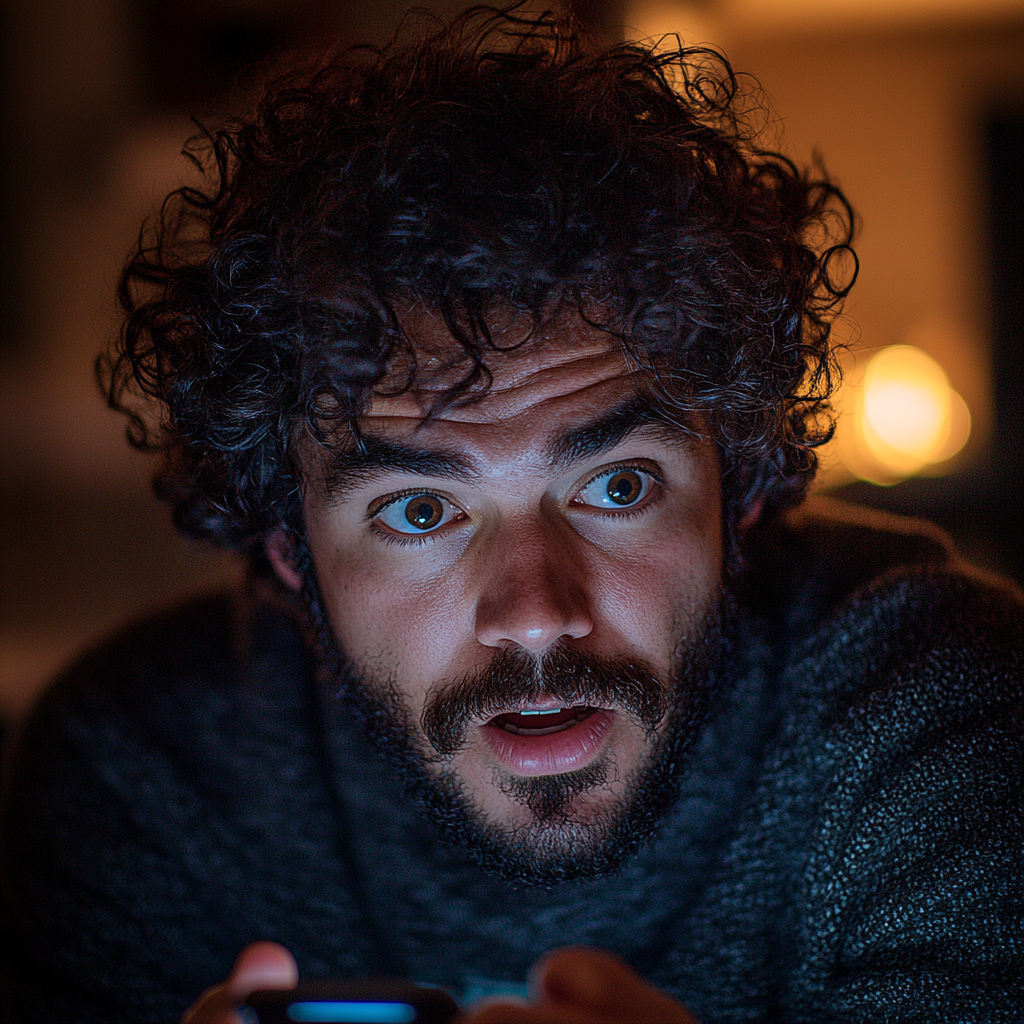 A shocked man reading a message | Source: Midjourney