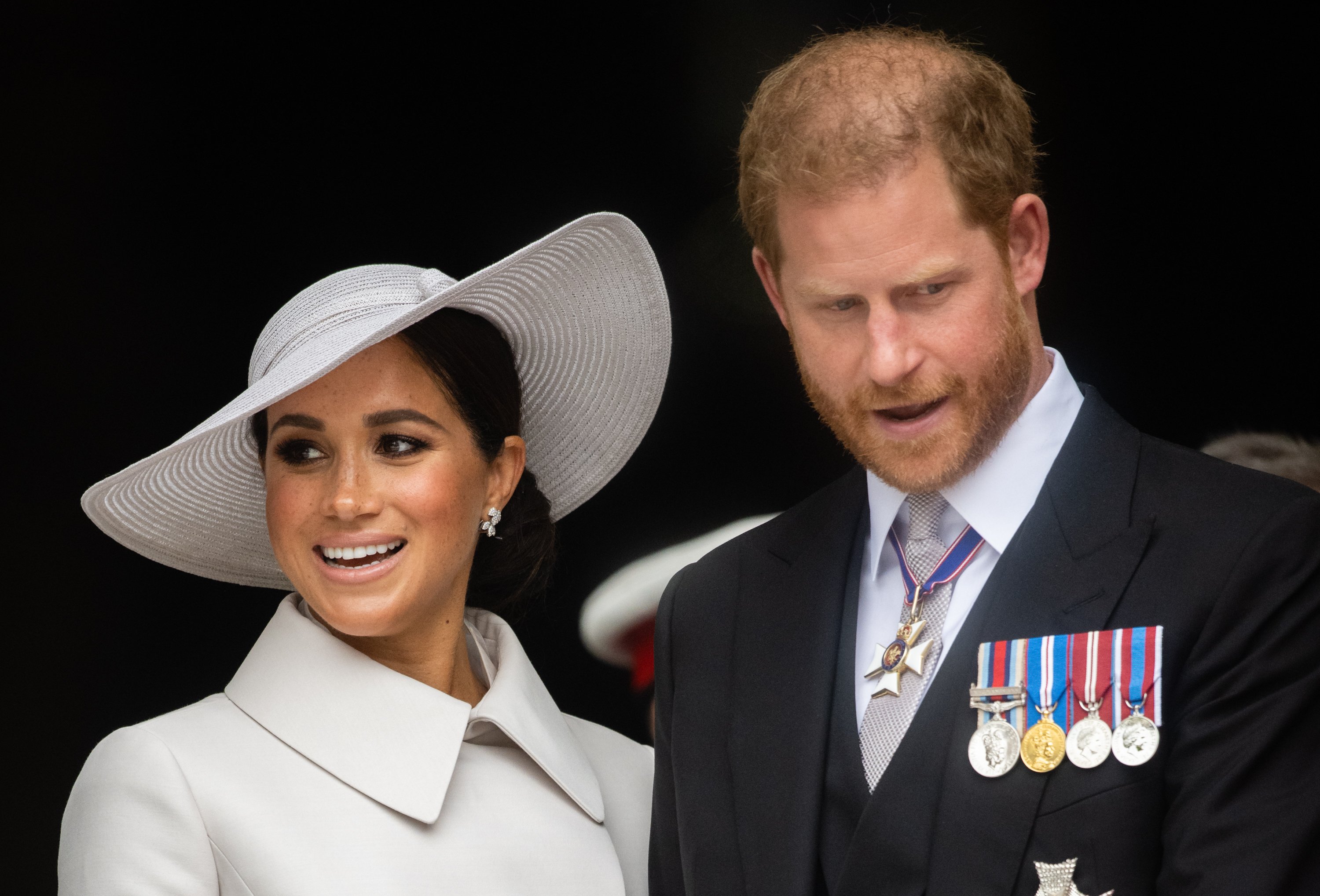 Duchess Meghan and Prince Harry at the National Service of Thanksgiving on June 3, 2022, in London, England. | Source: Getty Images