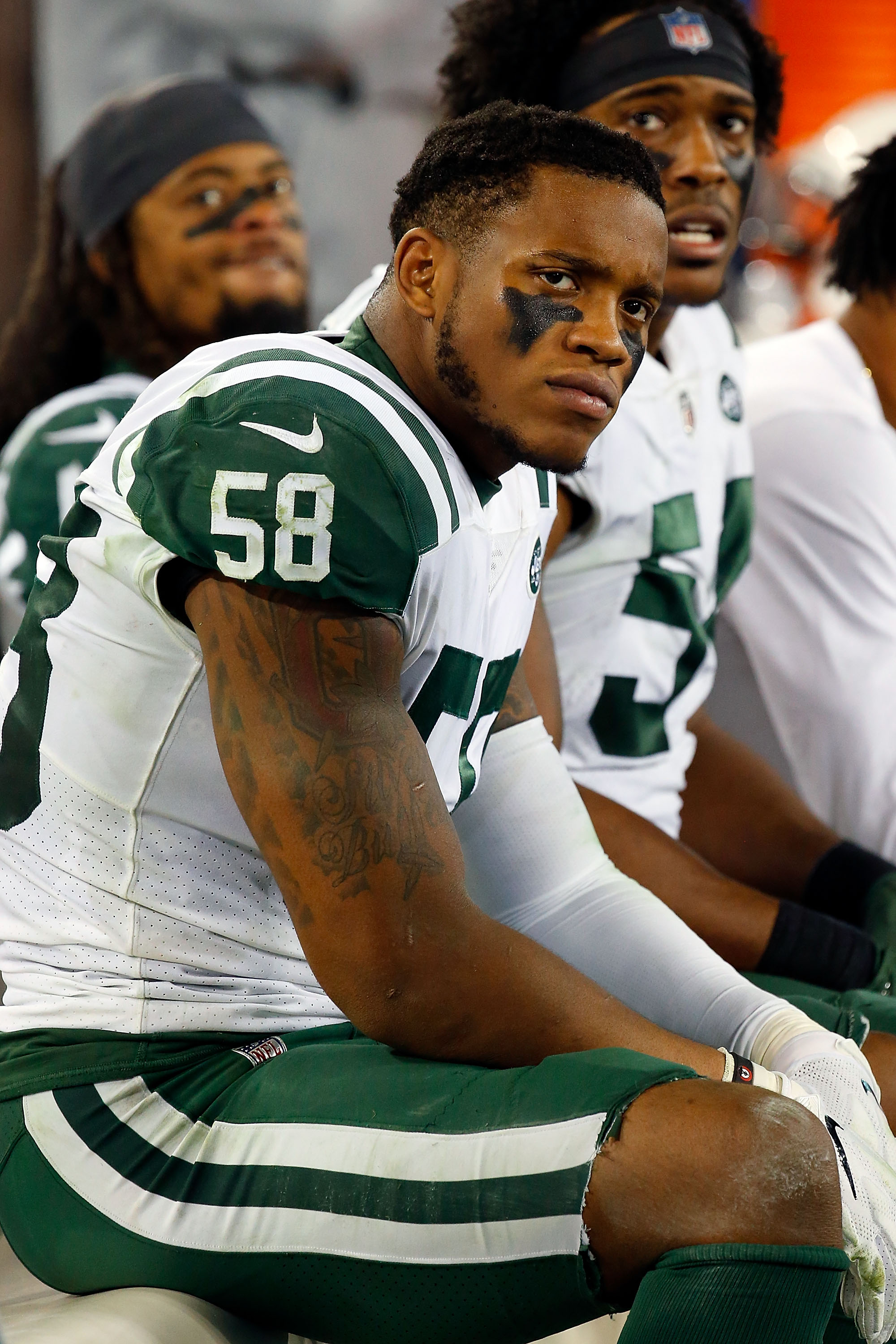 Inside Linebacker Darron Lee #58 of the New York Jets watches from the sideline during a game against the Tennessee Titans on December 2, 2018 | Source: Getty Images