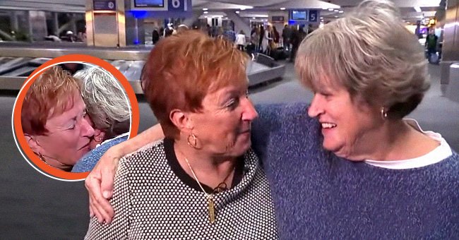 Jackie Murphy and Suzan Baekkelund share a warm side hug [Main]. The sister duo embraces each other at the airport [Inset]. | Source:  facebook.com/FOX13TampaBay | youtube.com/ABCNews