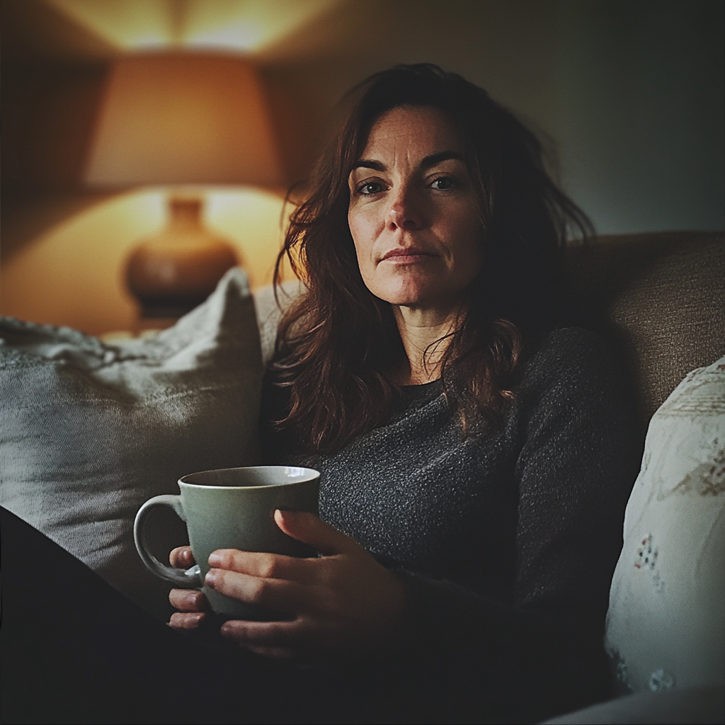 A woman sitting on a couch | Source: Midjourney