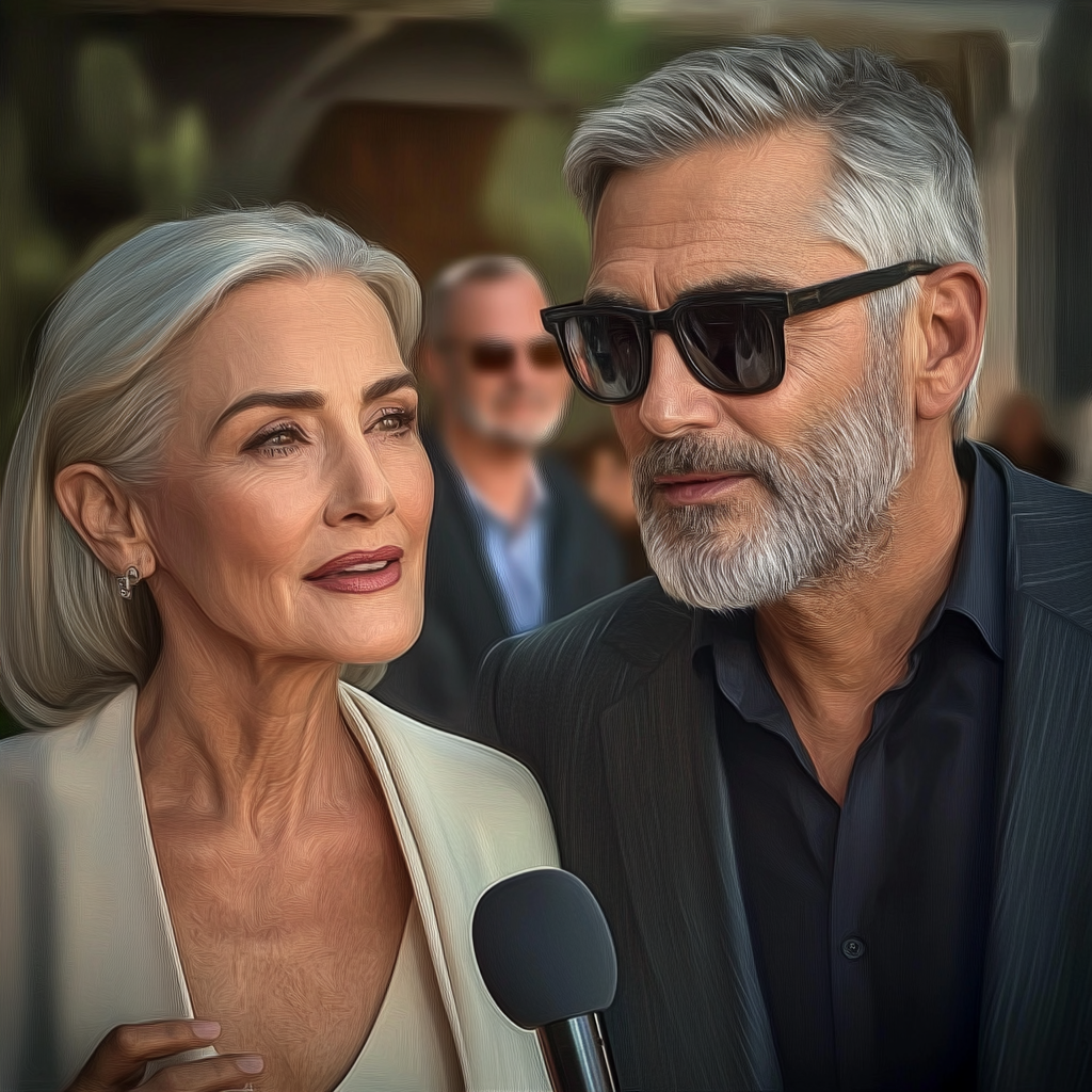 An elderly couple addressing the press | Source: Midjourney