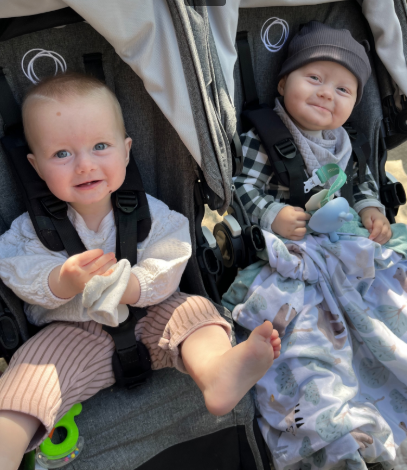 A photo of baby Eden and his twin sister Gigi sitting in a stroller | Source: GoFundMe