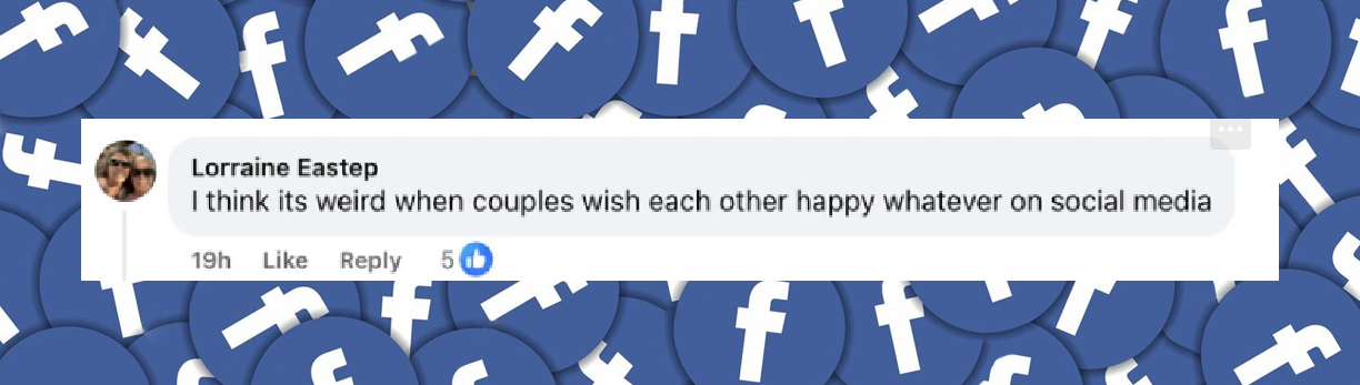 A fan comments on Patrick and Jillian Dempsey's anniversary posts, dated August 2025 | Source: Facebook/HELLO!Canada