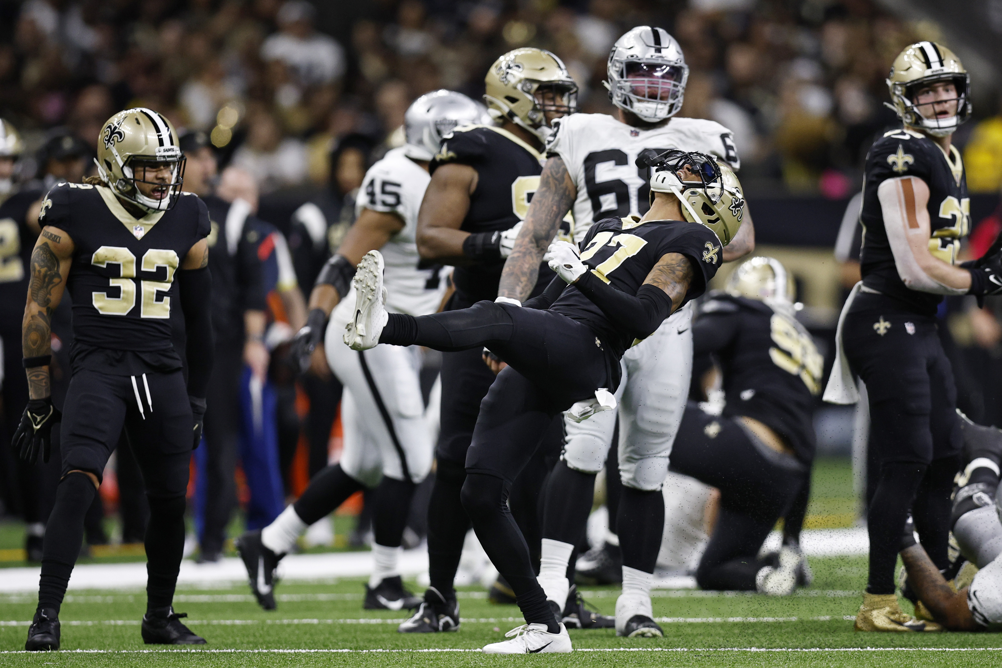 New Orleans Saints react in the second half against the Las Vegas Raiders at Caesars Superdome in Louisiana on October 30, 2022 | Source: Getty Images