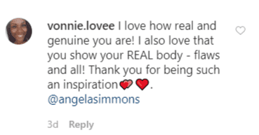 A fan comment left on Angela Simmon's post l Instagram: @angelasimmons
