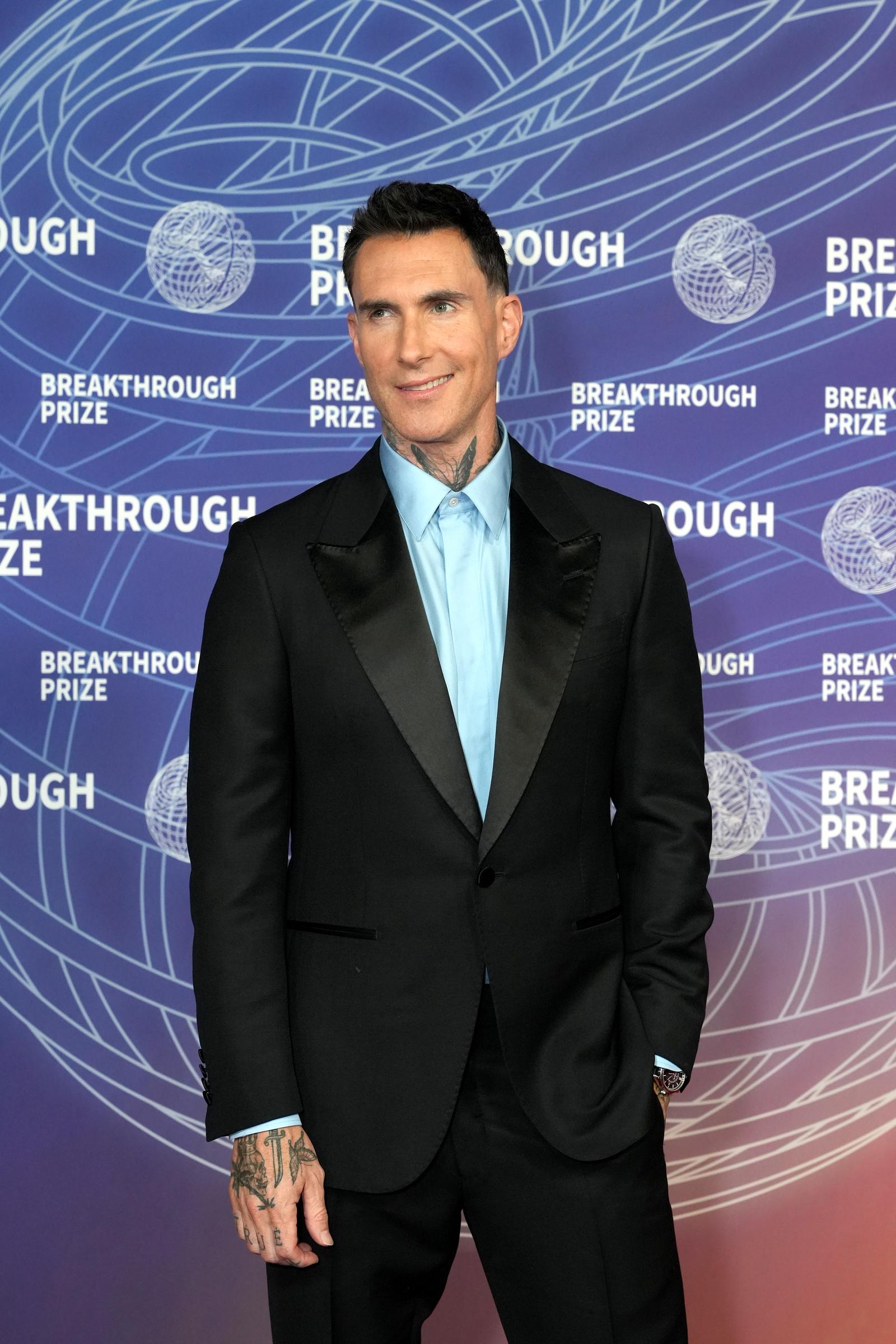 Adam Levine attends the Breakthrough Prize Ceremony at Barker Hangar on April 18, 2026, in Santa Monica, California.