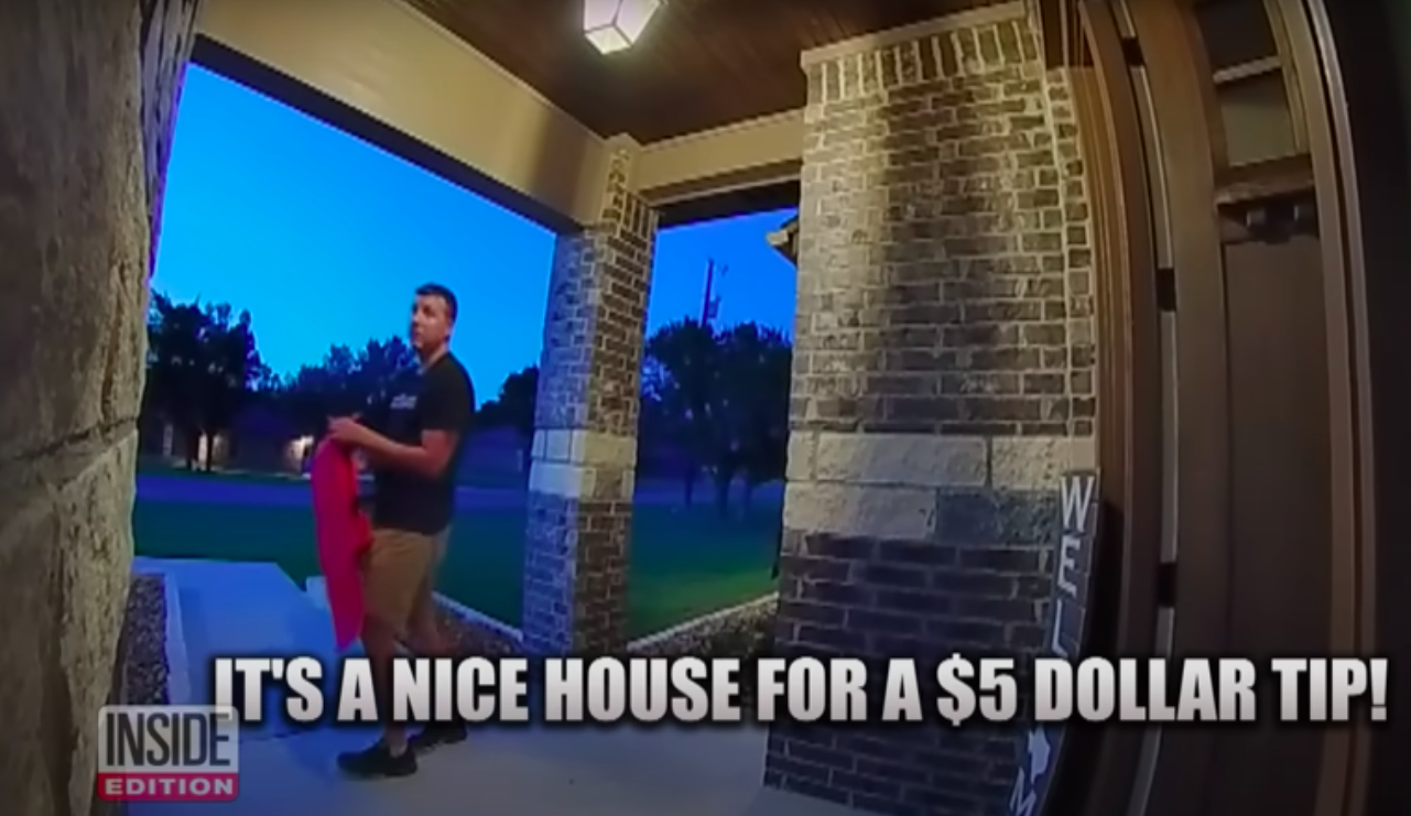 A screenshot of the DoorDash delivery man being facetious toward Lacey Purciful posted on July 5, 2023 | Source: YouTube.com/Inside Edition