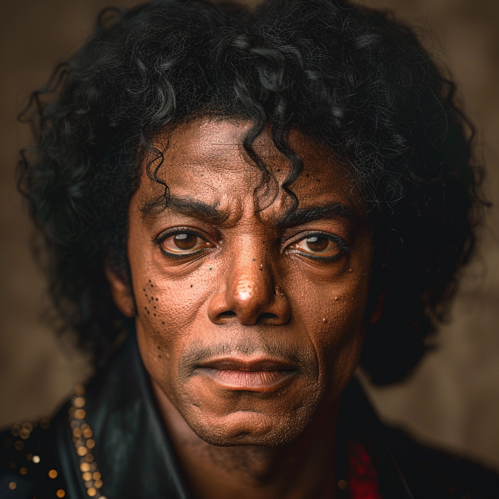 An AI photo depicting what Michael Jackson would have aged without cosmetic procedures via AI | Source: Midjourney