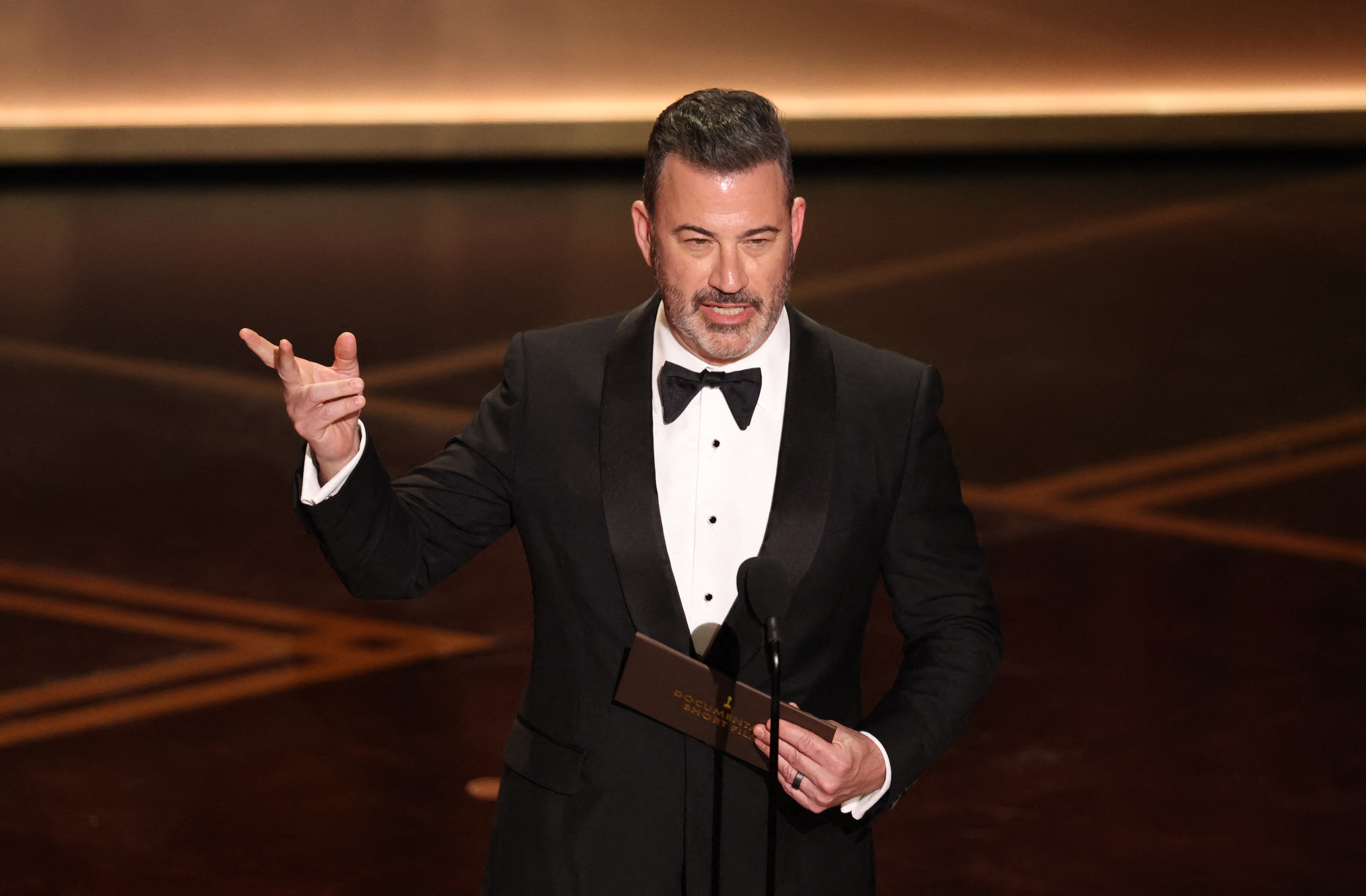 Jimmy Kimmel speaks onstage during the 98th Oscars at Dolby Theatre on March 15, 2026 in Hollywood, California | Source: Getty Images