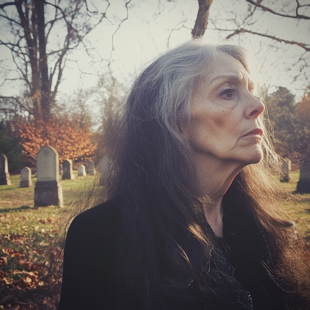 A woman standing in a cemetery | Source: Midjourney