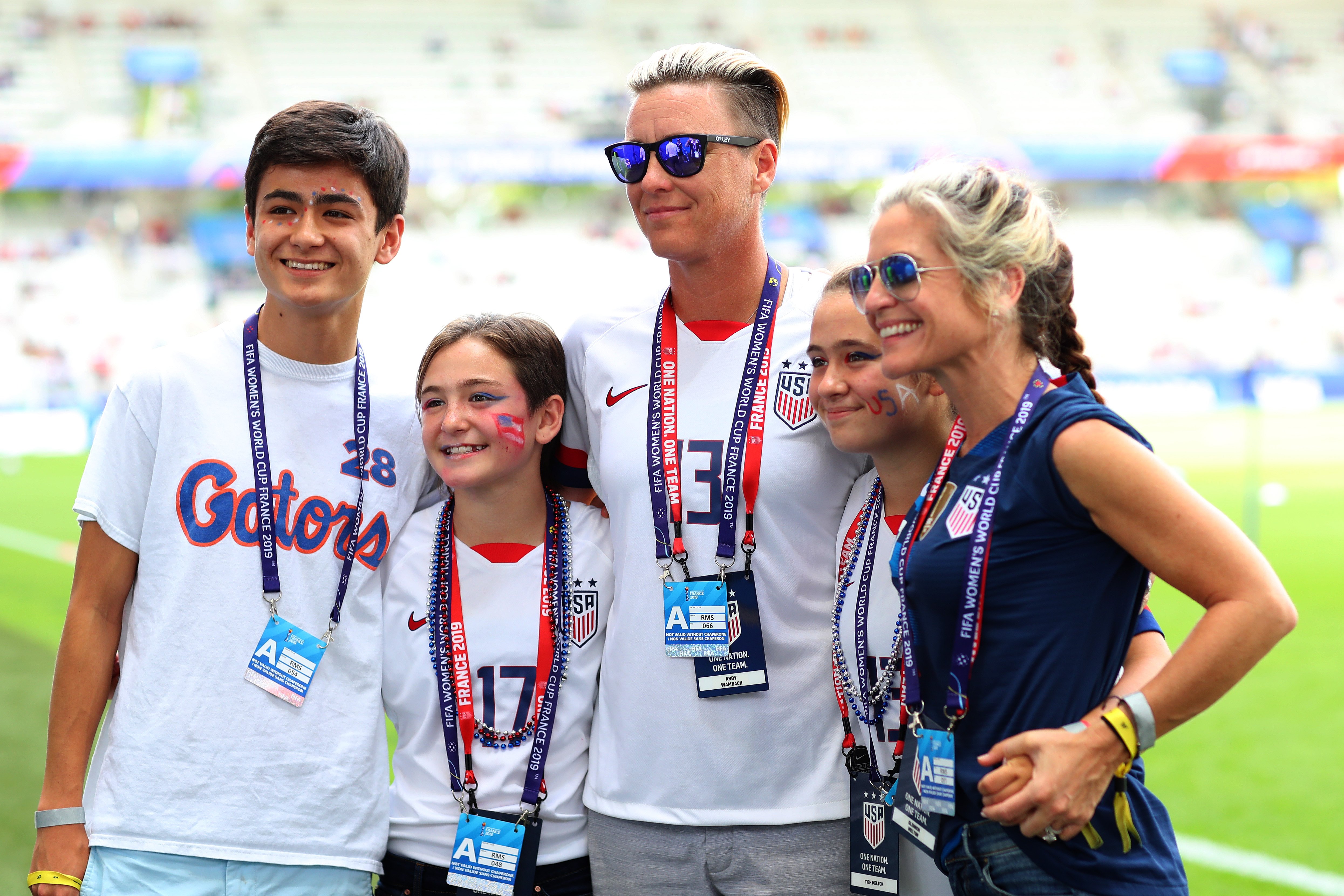 Abby Wambach and Glennon Doyle together with Chase, Amma, and Tish Melton at the 2019 FIFA Women's World Cup France between Spain and USA on June 24, 2019, in Reims, France. | Source: Getty Images